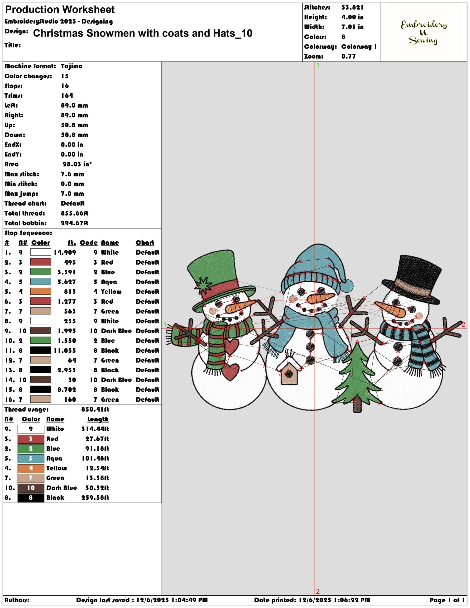 Christmas Snowmen with coats and Hats- Elegant embroidery design file - instant download — view 3