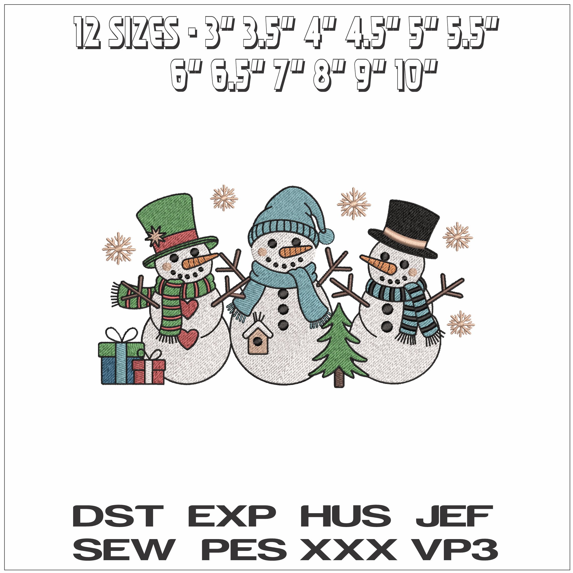 Christmas Snowmen with Presents- Elegant embroidery design file - instant download — view 2