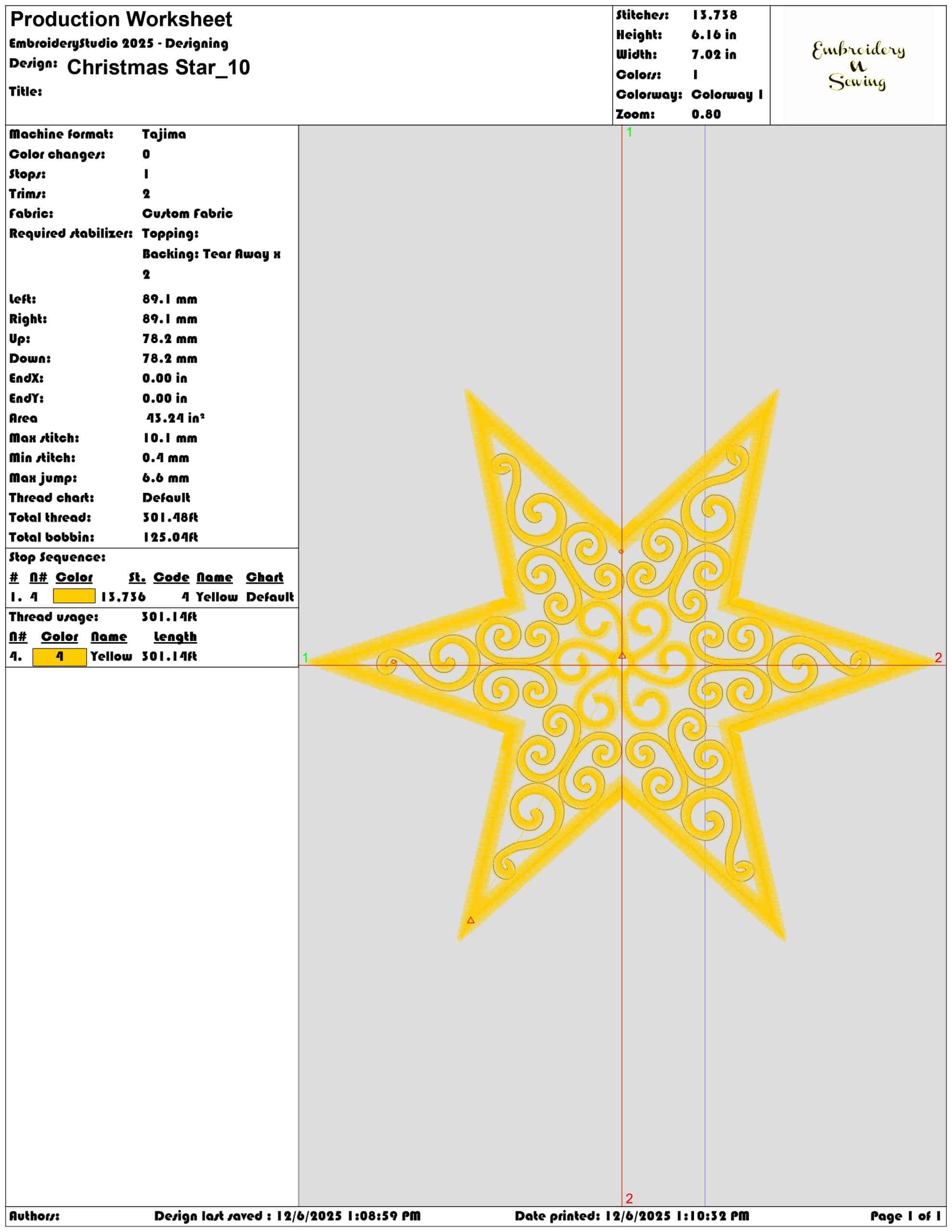 Christmas Star- Elegant embroidery design file - instant download — view 3