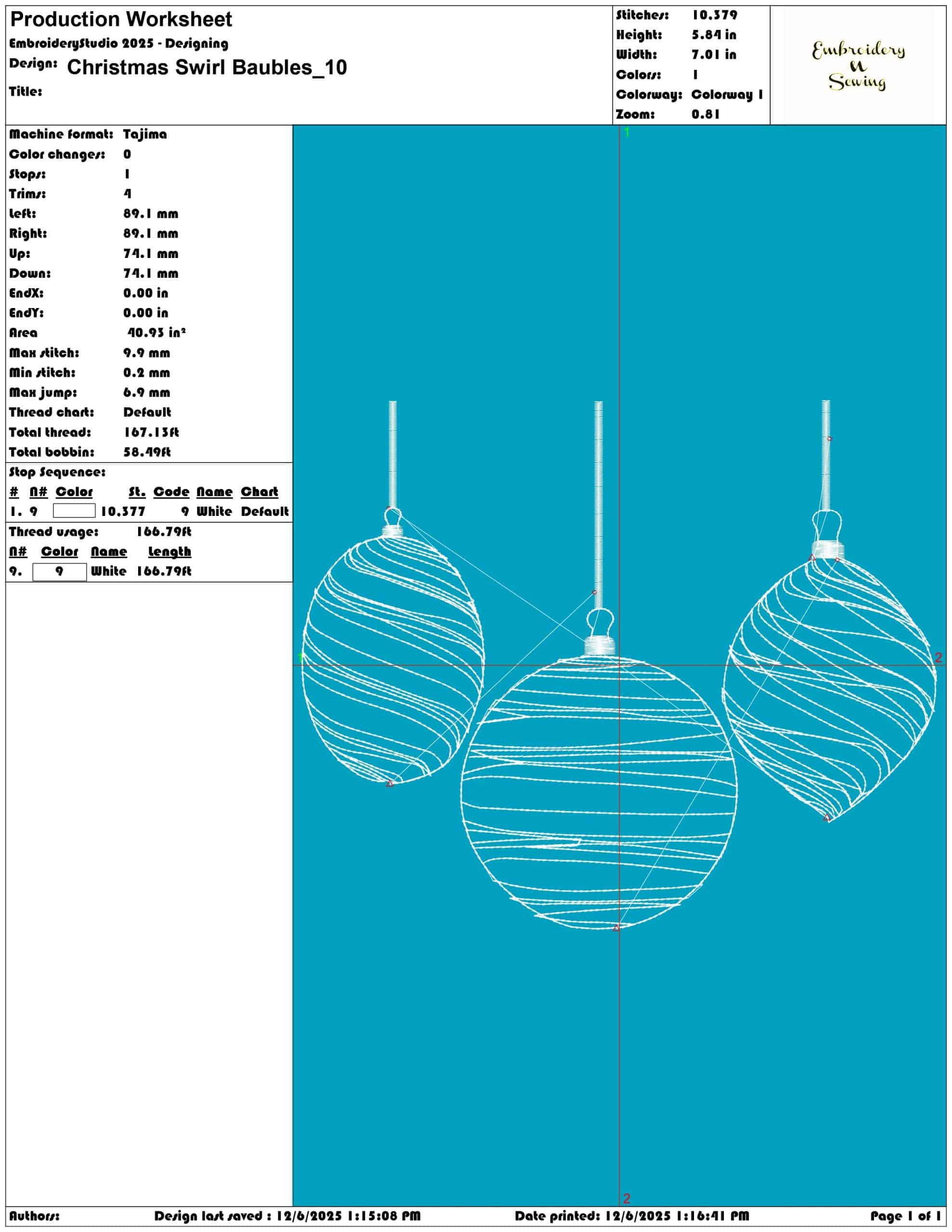Christmas Swirl Baubles- Elegant embroidery design file - instant download — view 3