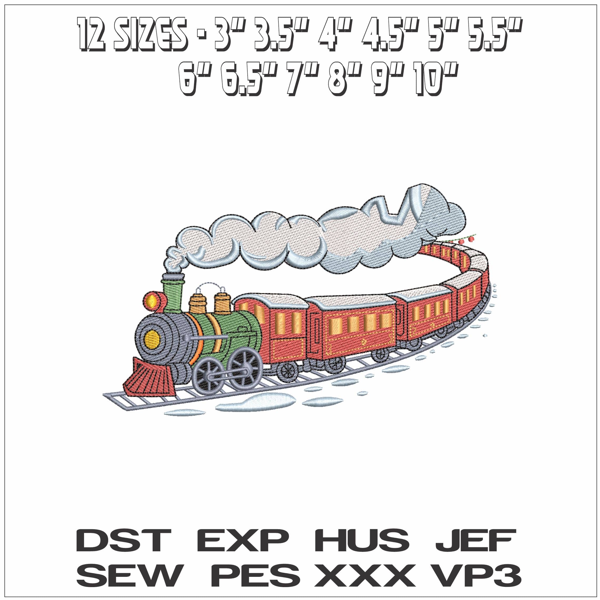 Christmas Train With Snow- Elegant embroidery design file - instant download — view 2