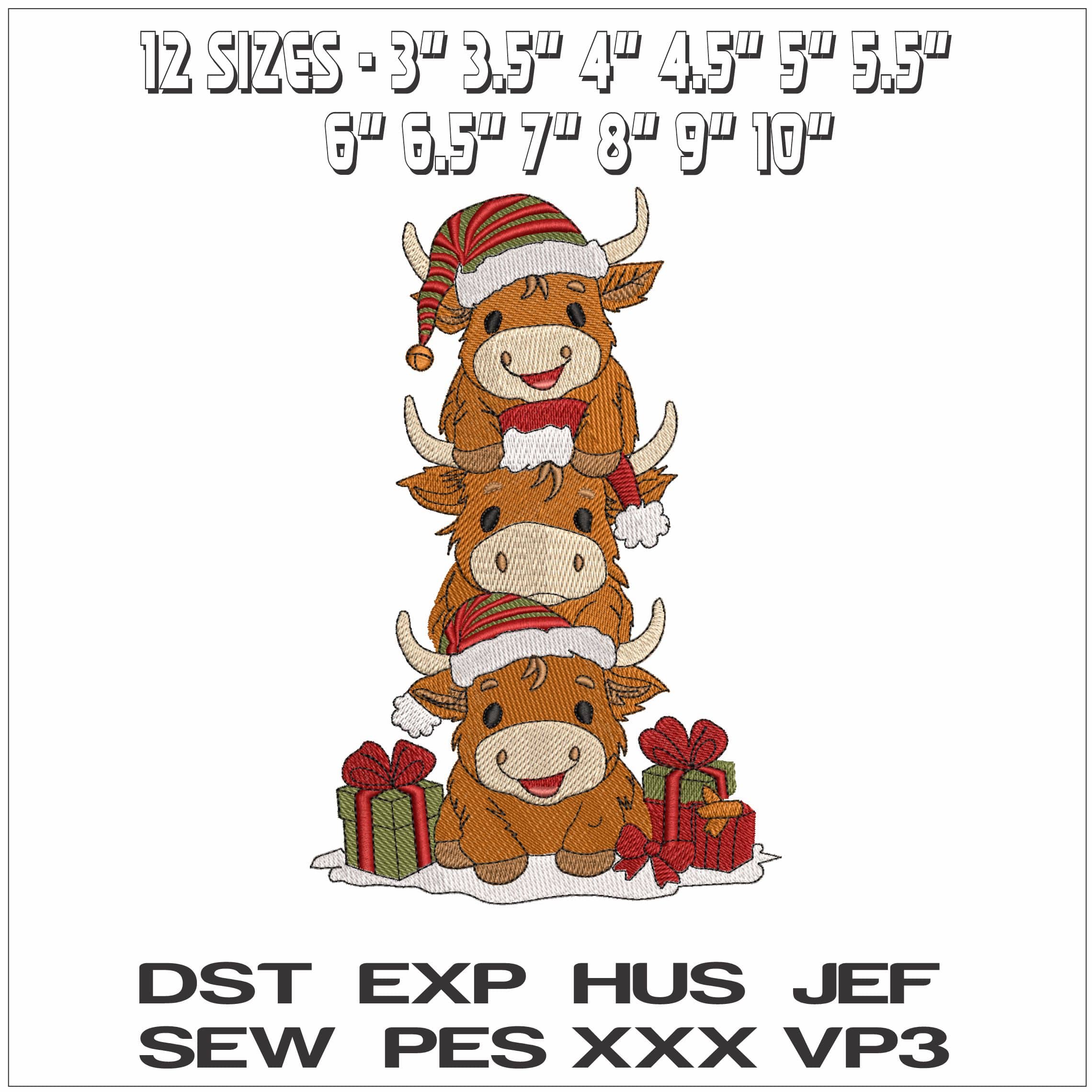 Christmas Tree Cows- Elegant embroidery design file - instant download — view 2