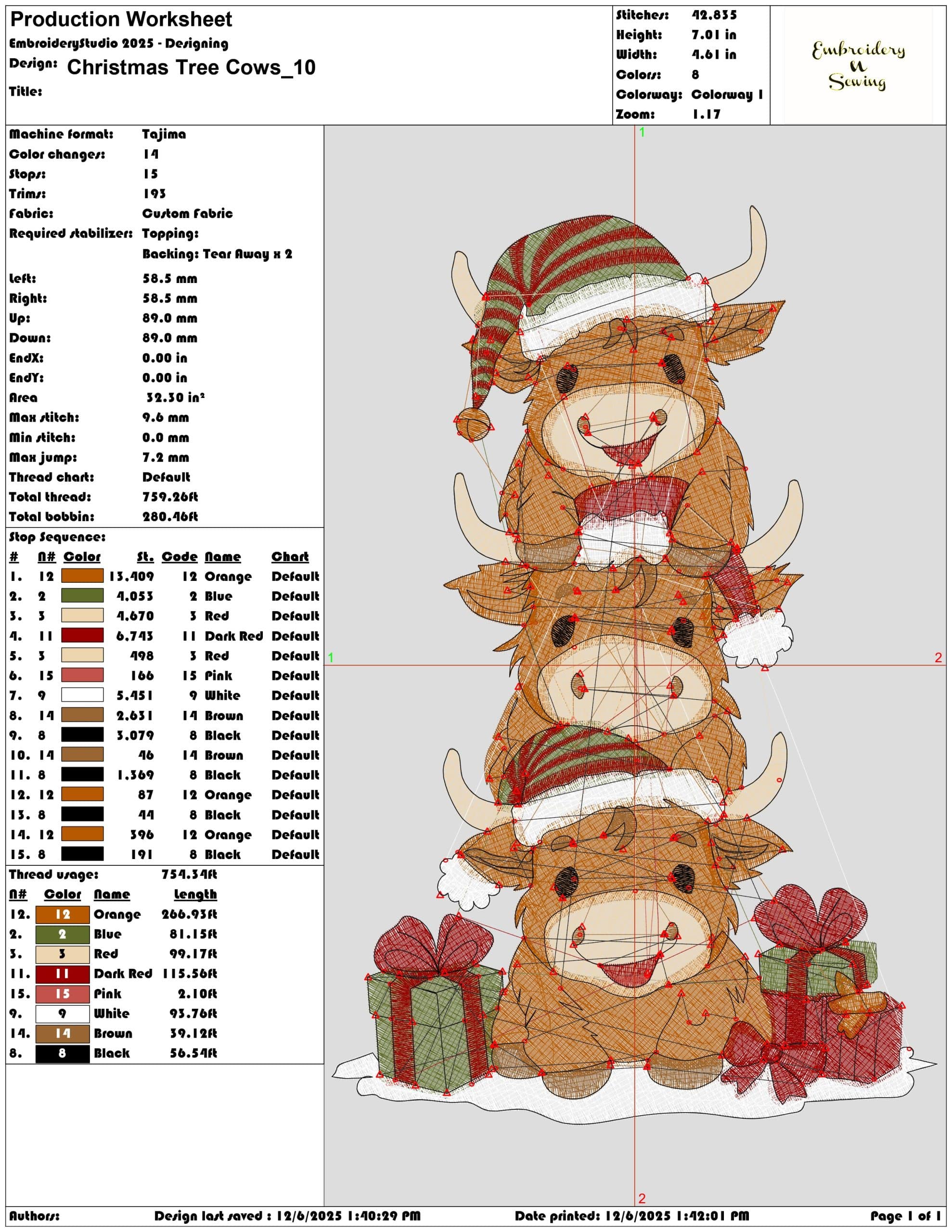 Christmas Tree Cows- Elegant embroidery design file - instant download — view 3