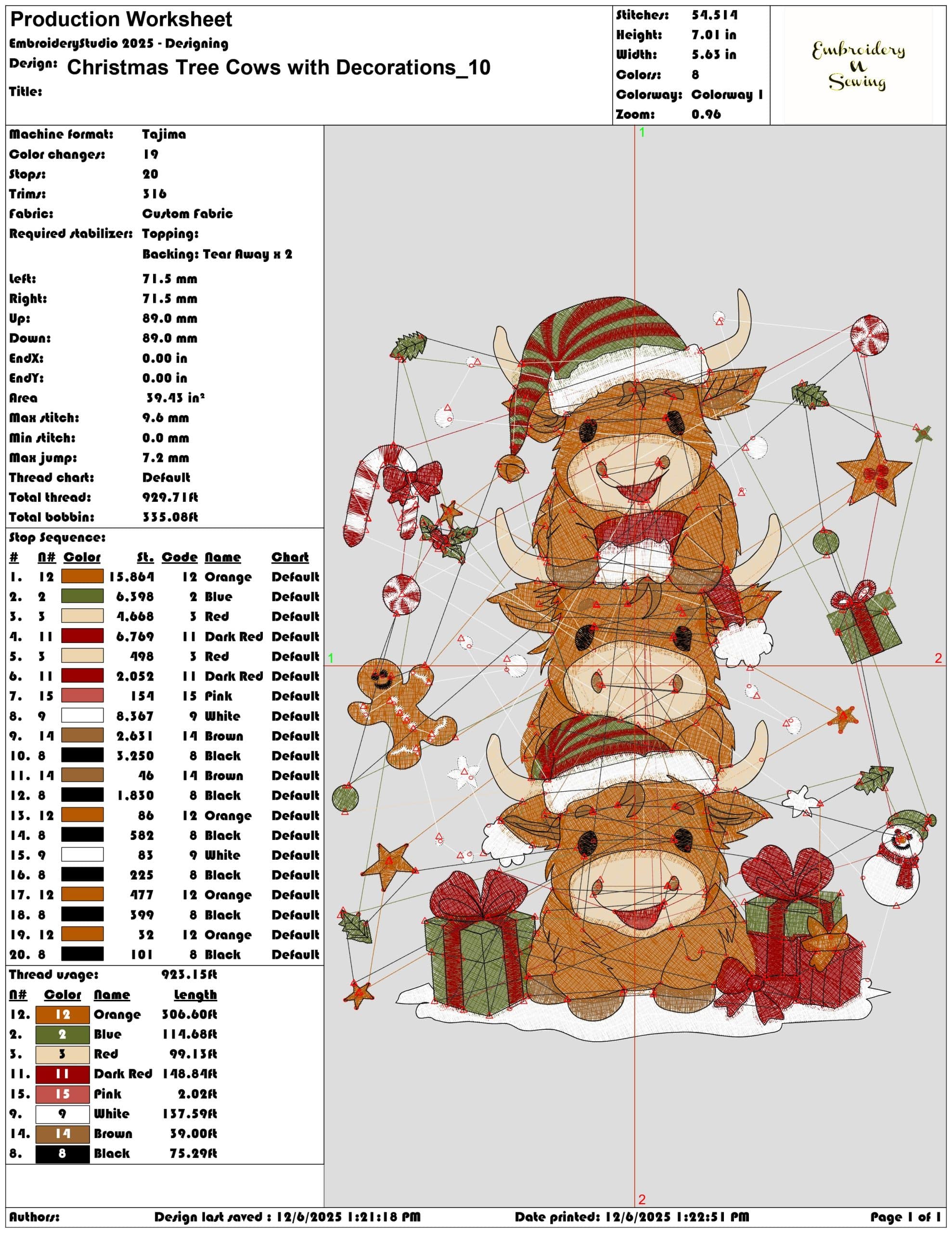 Christmas Tree Cows with Decoration- Elegant embroidery design file - instant download — view 3