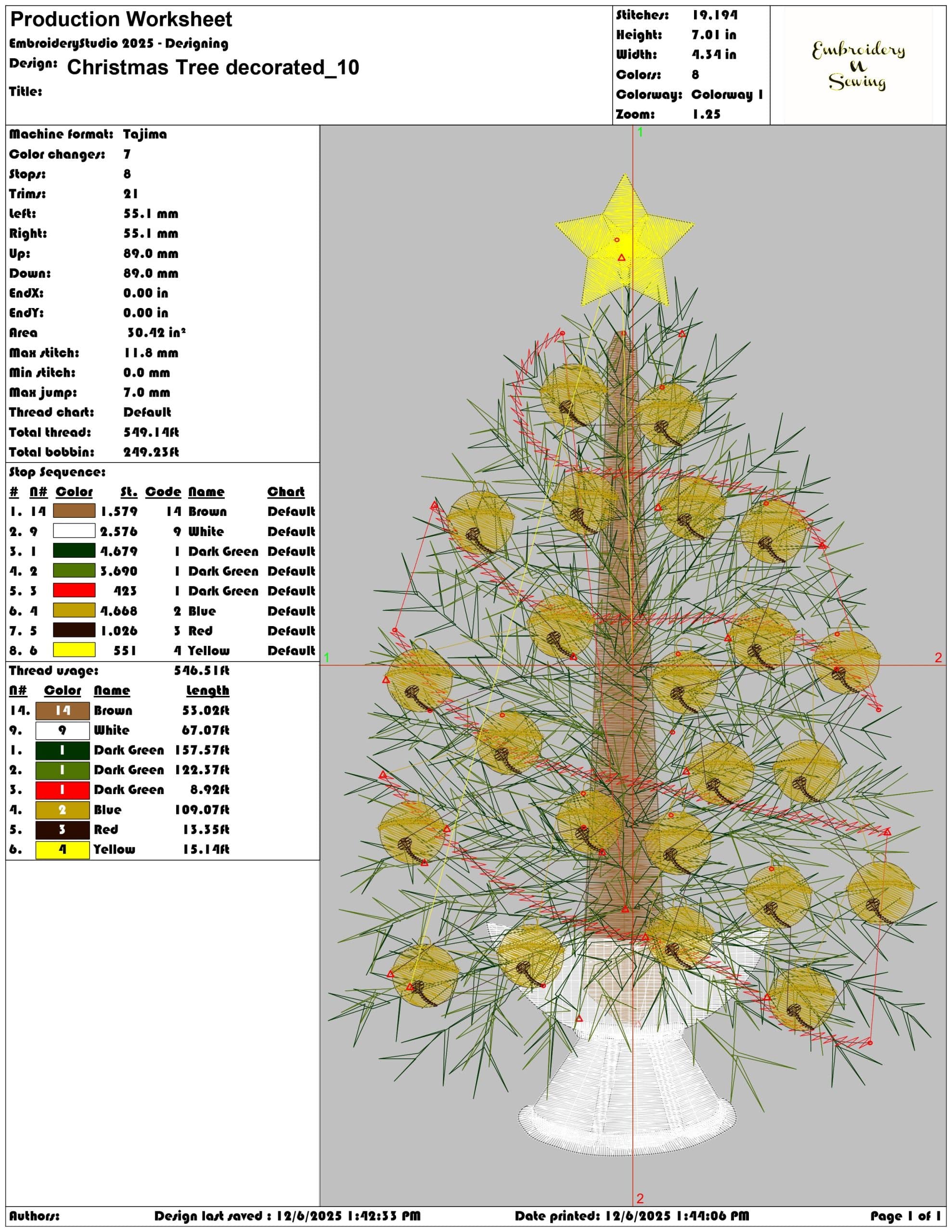 Christmas Tree decorated- Elegant embroidery design file - instant download — view 3