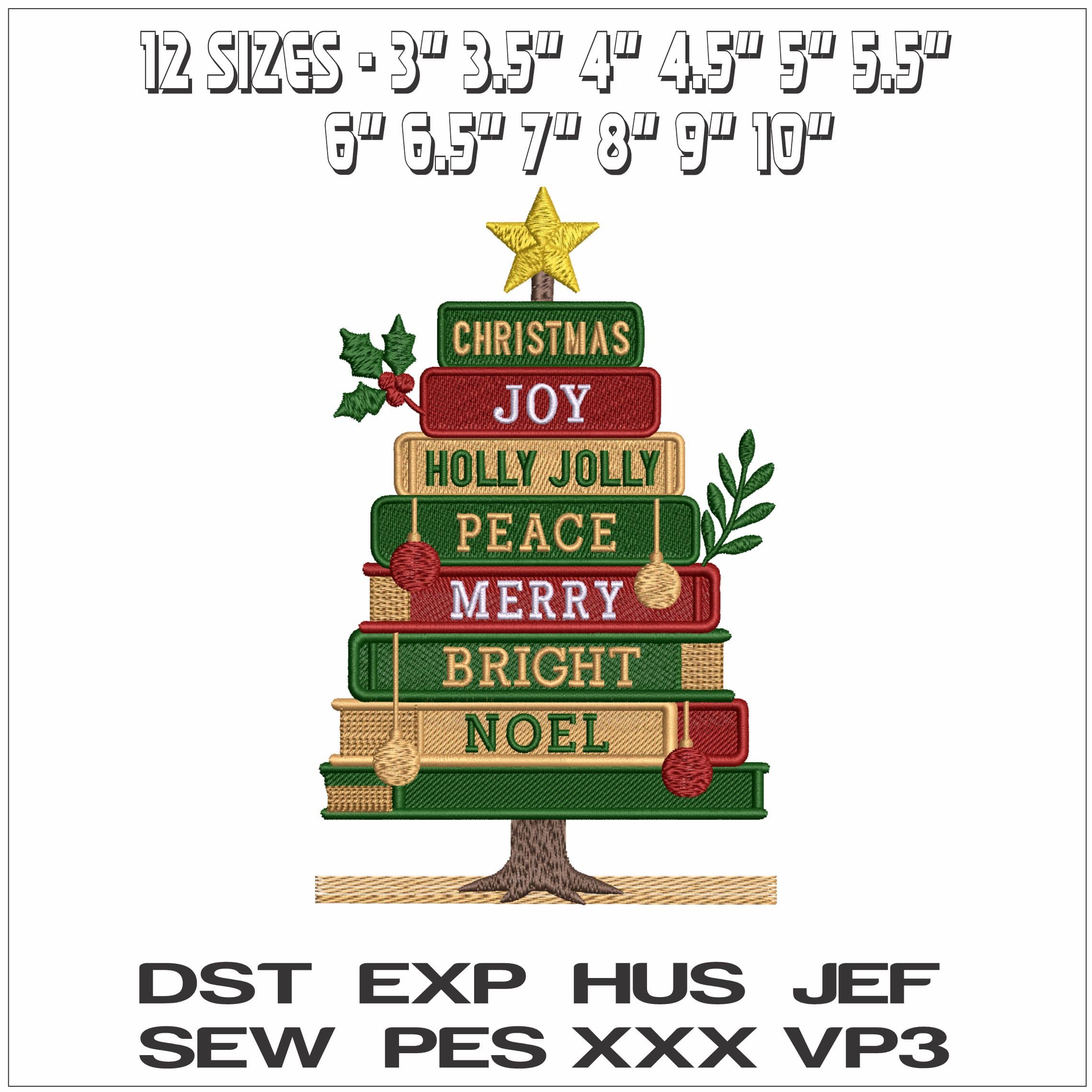 Christmas tree of Books- Elegant embroidery design file - instant download — view 2