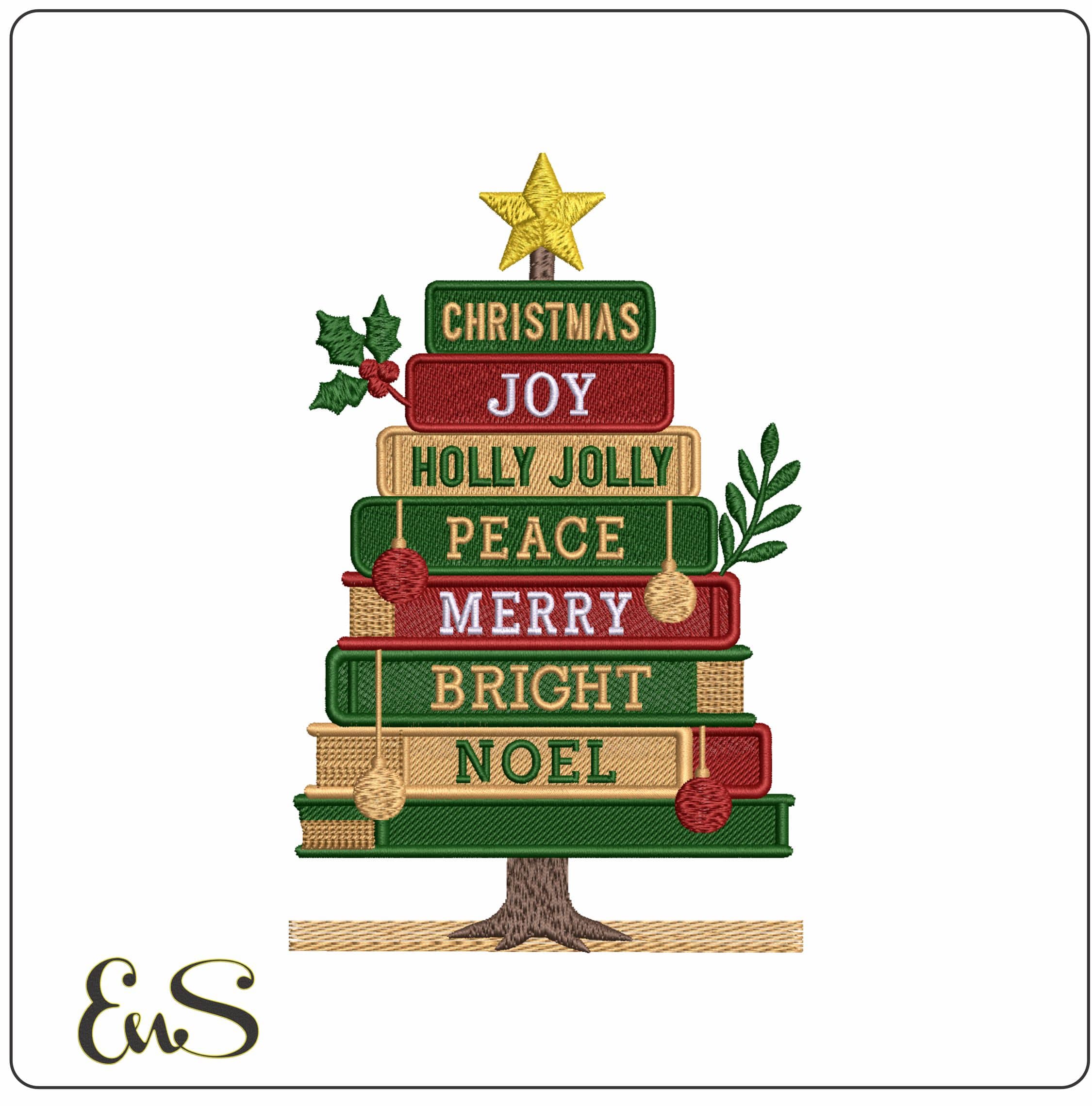 Christmas tree of Books- Elegant embroidery design file - instant download
