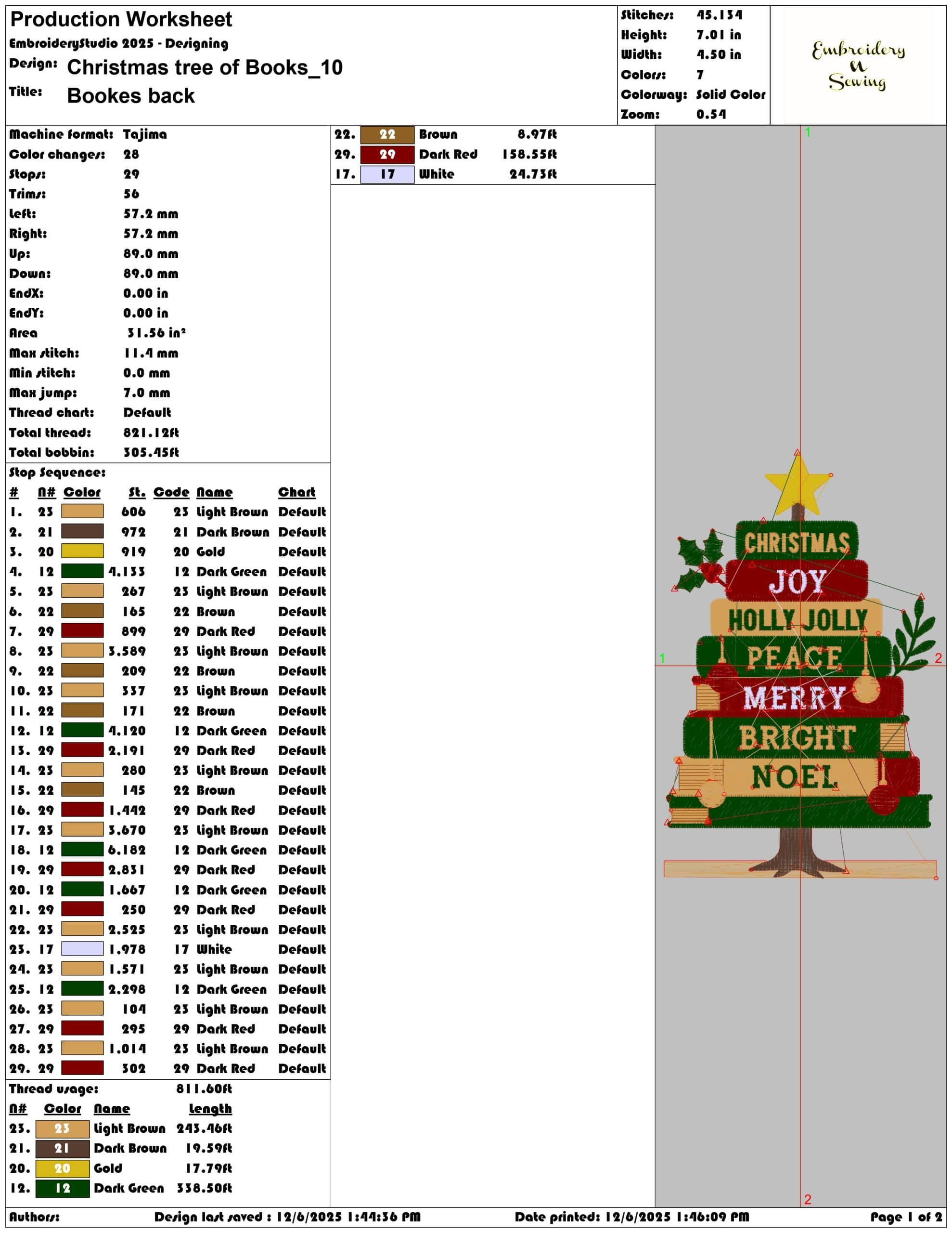 Christmas tree of Books- Elegant embroidery design file - instant download — view 3