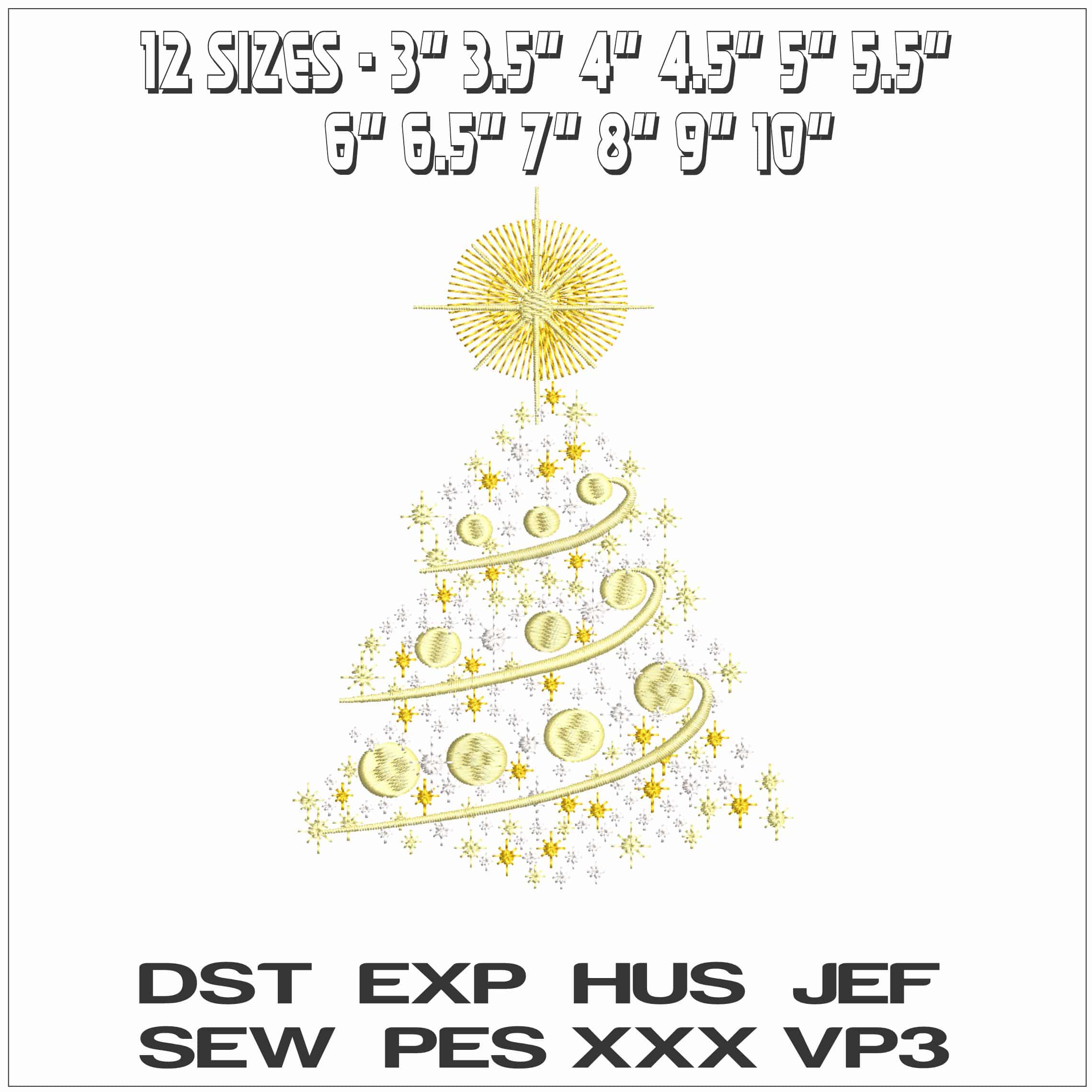 Christmas Trees with baubles lights and star- Elegant embroidery design file - instant download — view 2