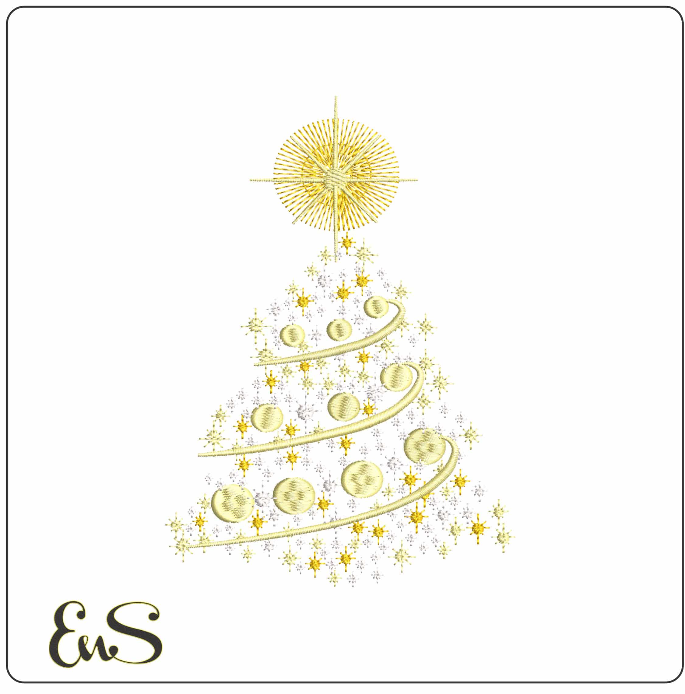Christmas Trees with baubles lights and star- Elegant embroidery design file - instant download