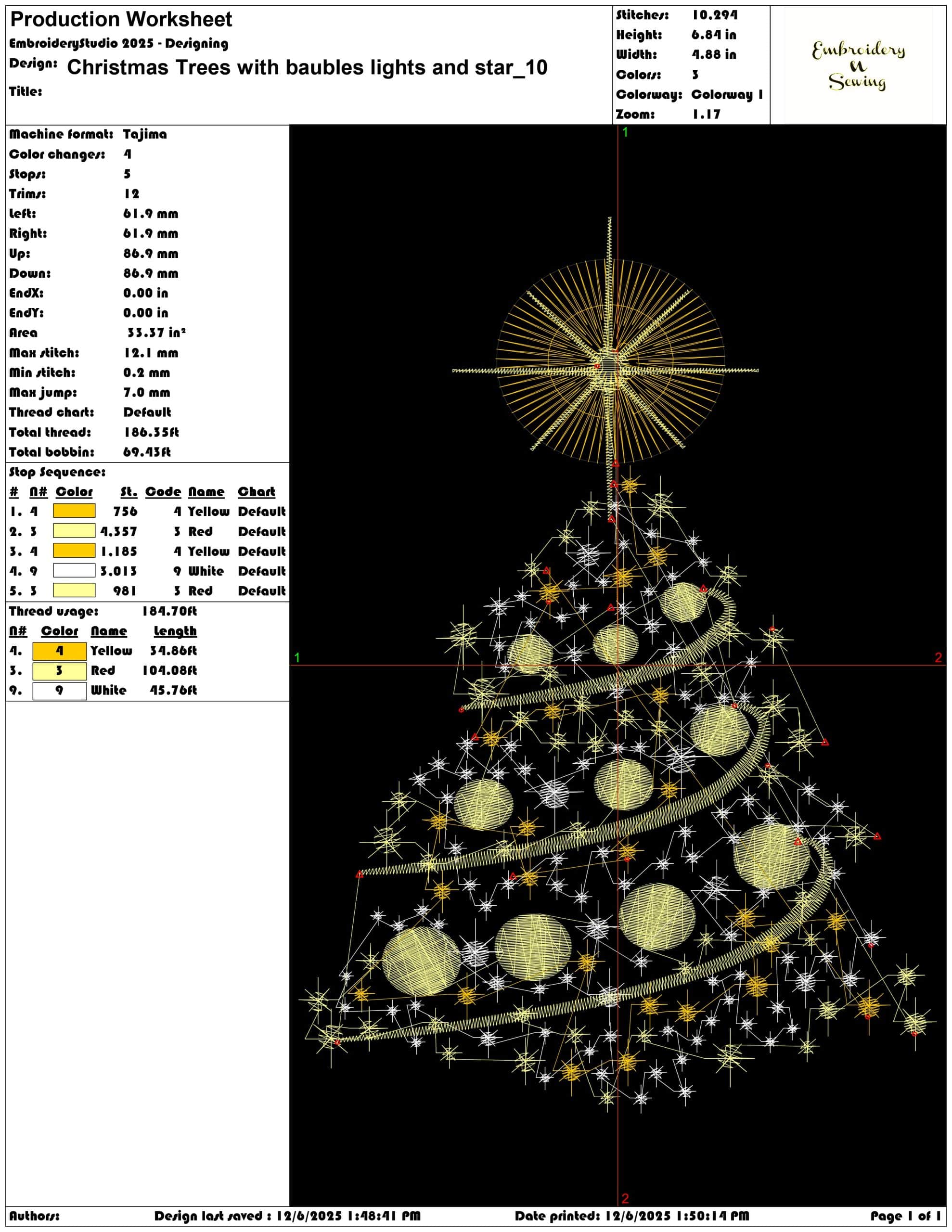 Christmas Trees with baubles lights and star- Elegant embroidery design file - instant download — view 3