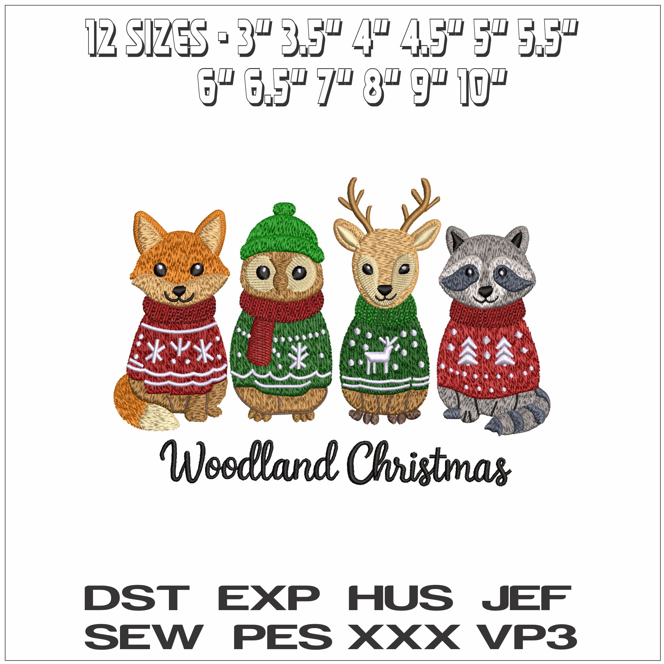 Christmas Woodland Animals- Elegant embroidery design file - instant download — view 2