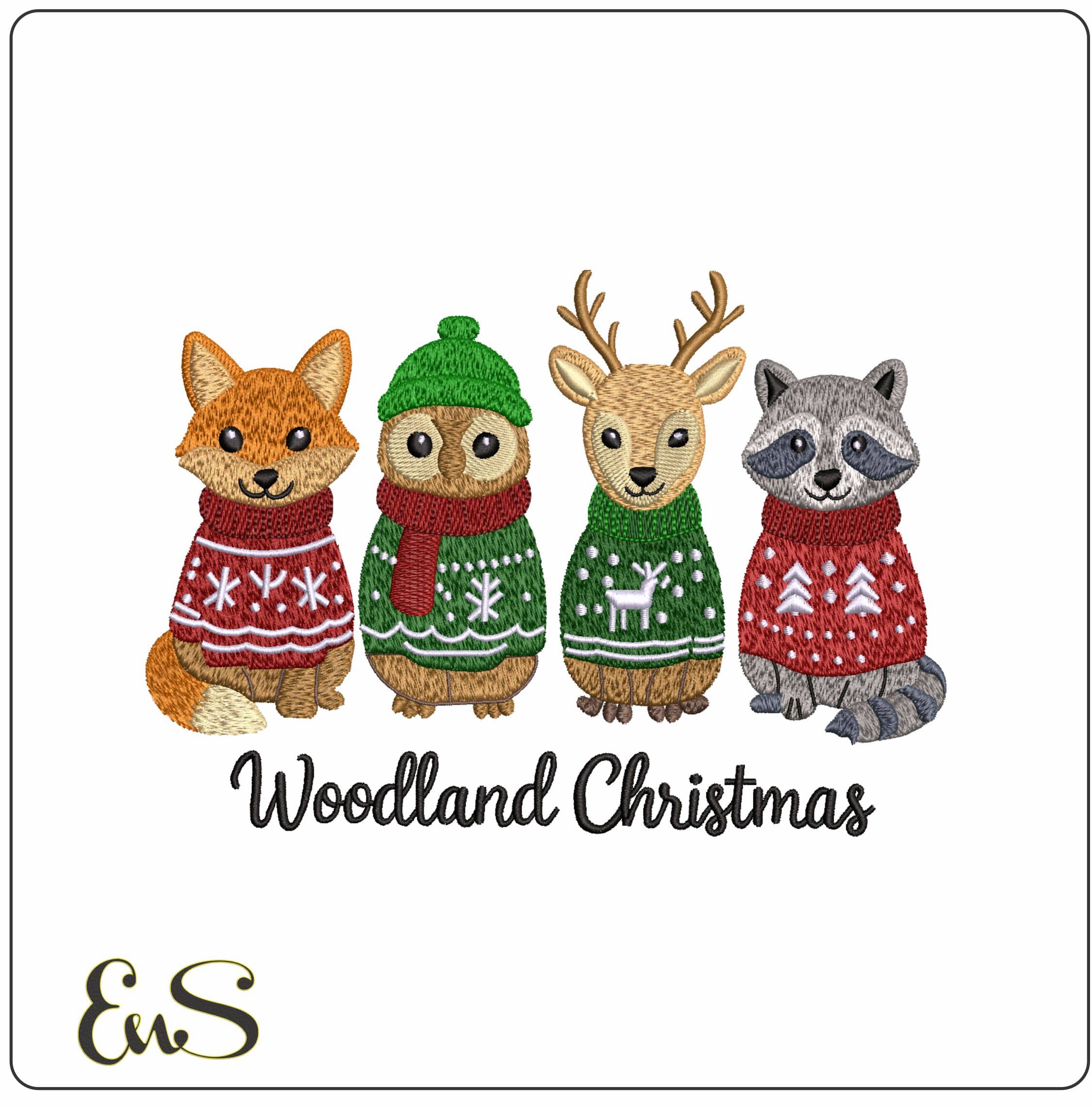 Christmas Woodland Animals- Elegant embroidery design file - instant download