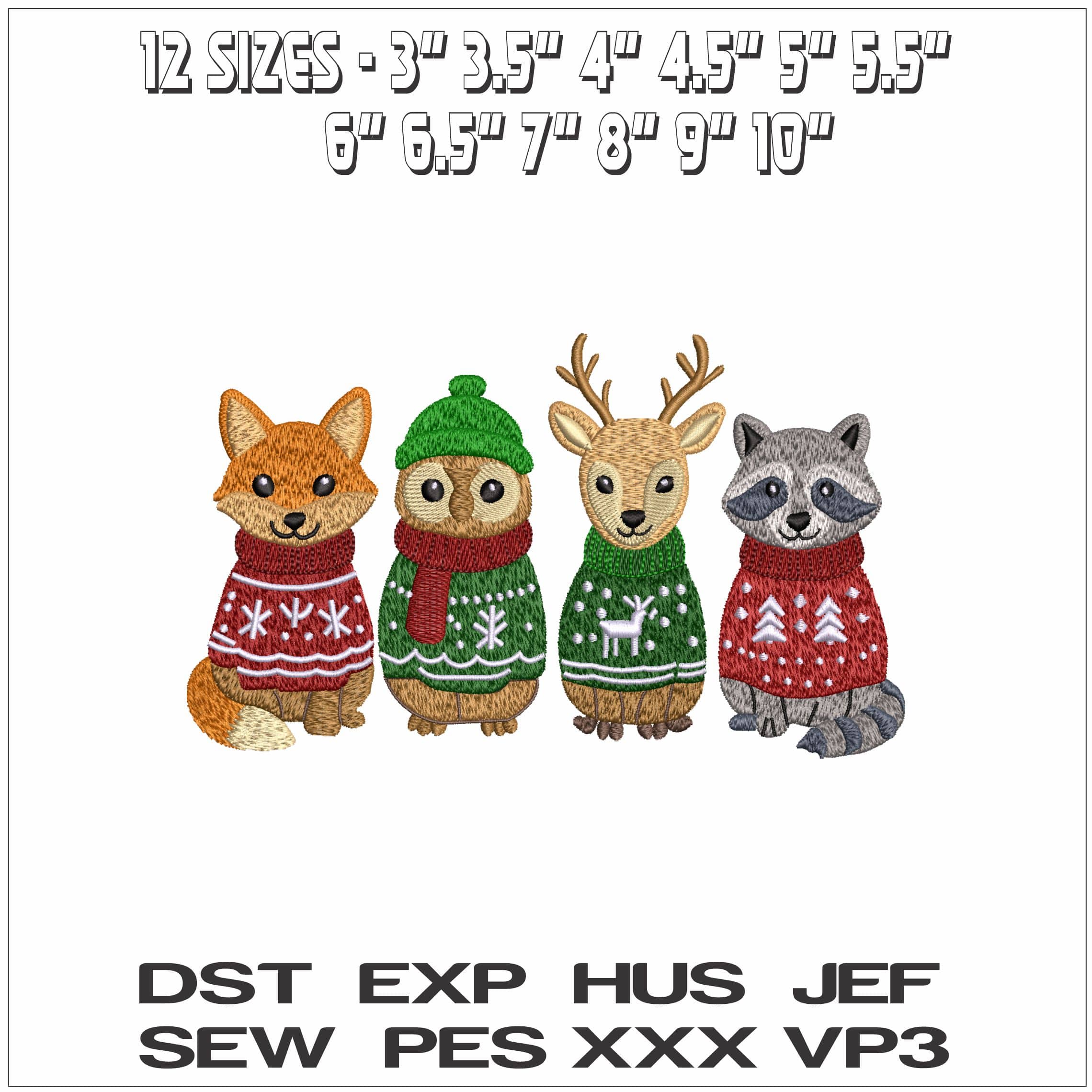 Christmas Woodland Animals No Logo- Elegant embroidery design file - instant download