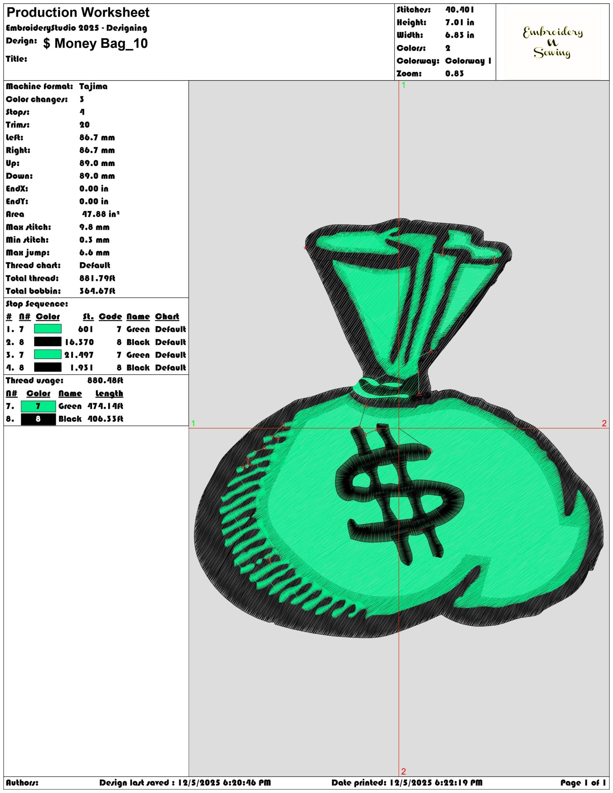 $ Money Bag- Elegant embroidery design file - instant download — view 3