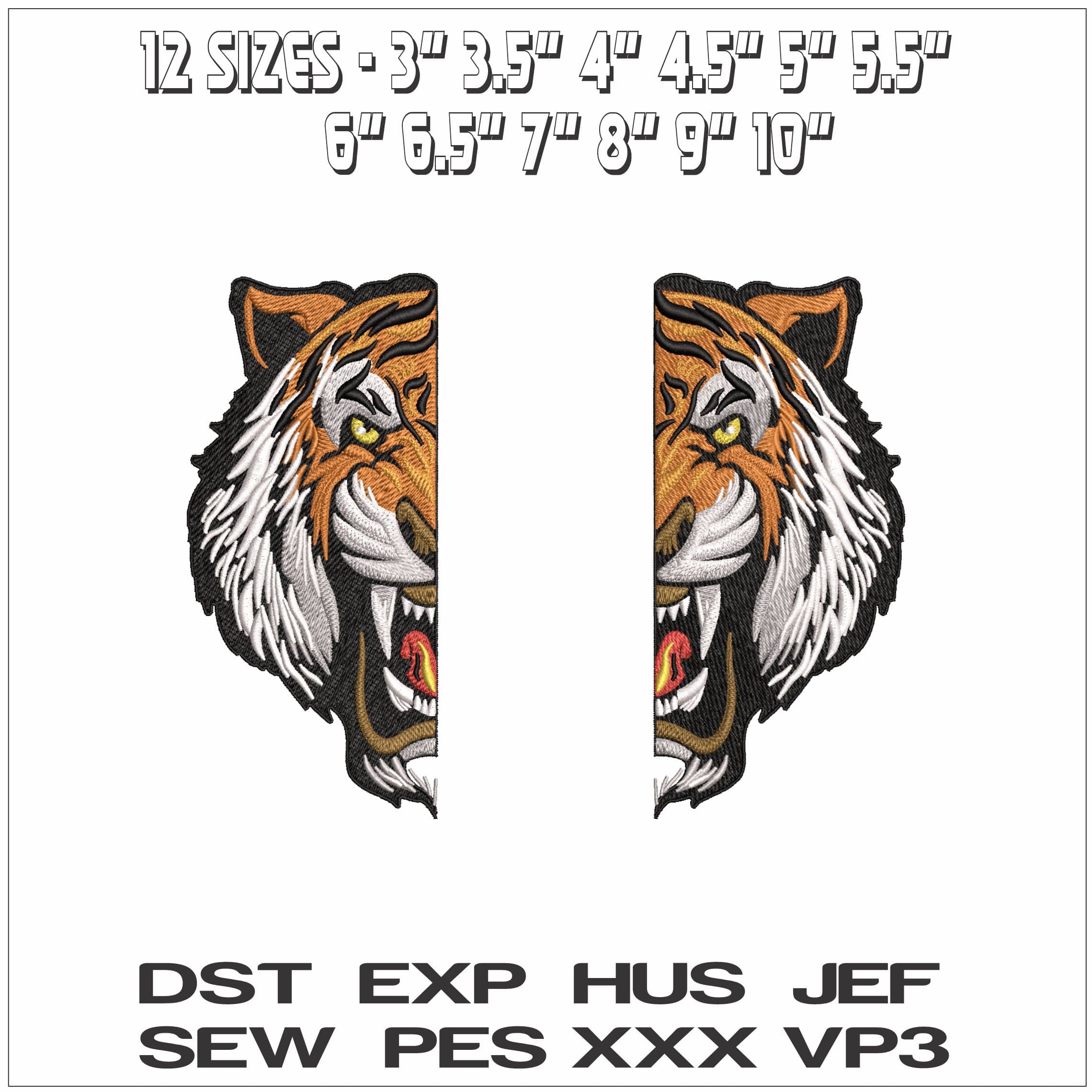 2 Half Tiger Face- Elegant embroidery design file - instant download — view 2