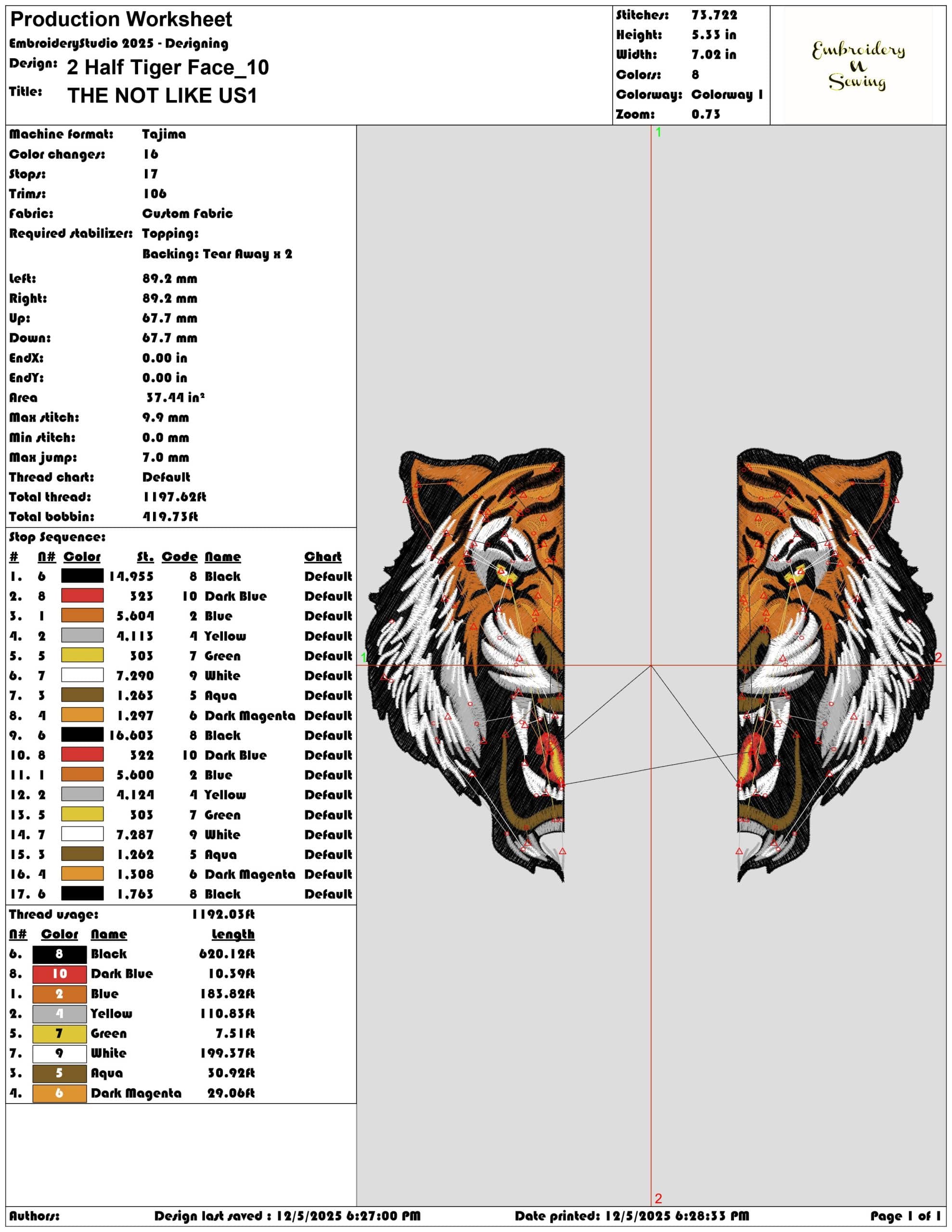 2 Half Tiger Face- Elegant embroidery design file - instant download — view 3