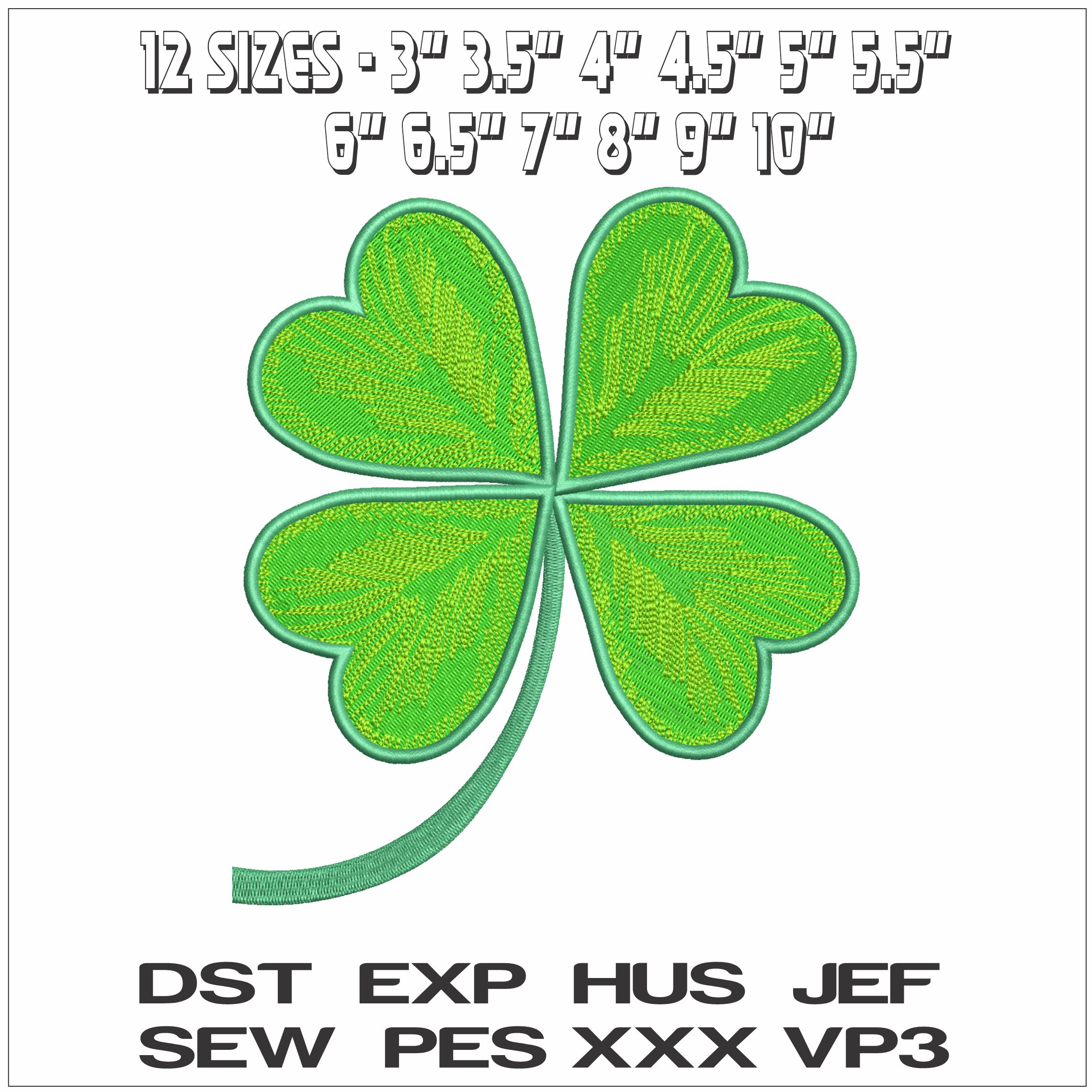 4 Leaf clover with stem- Elegant embroidery design file - instant download — view 2