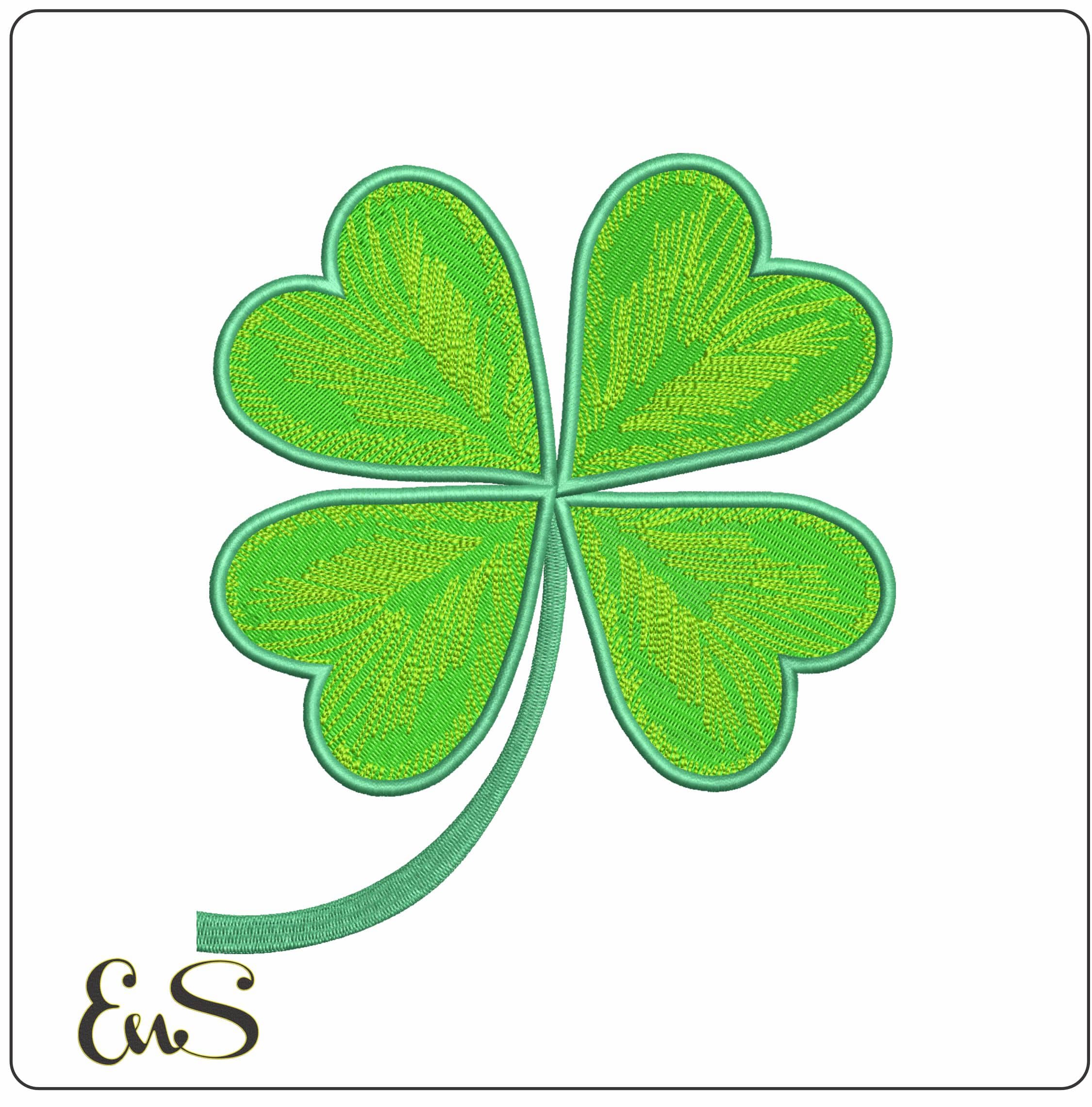 4 Leaf clover with stem- Elegant embroidery design file - instant download
