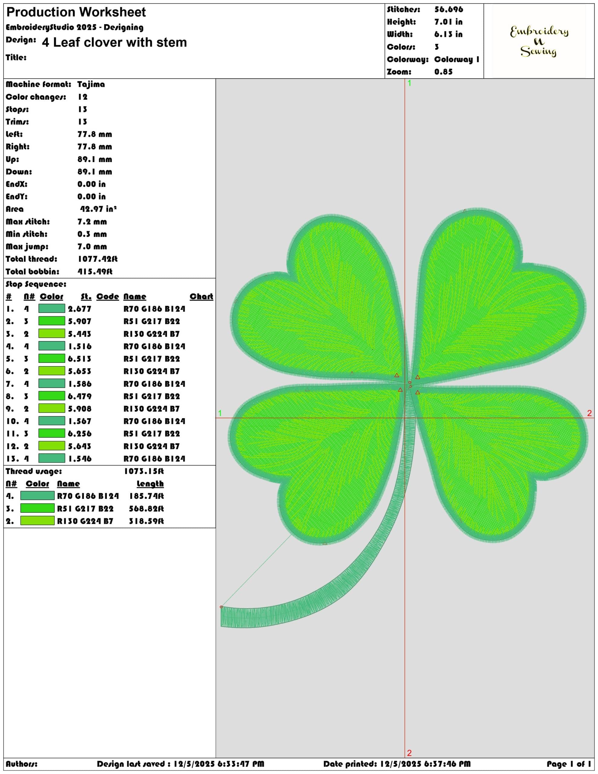 4 Leaf clover with stem- Elegant embroidery design file - instant download — view 3
