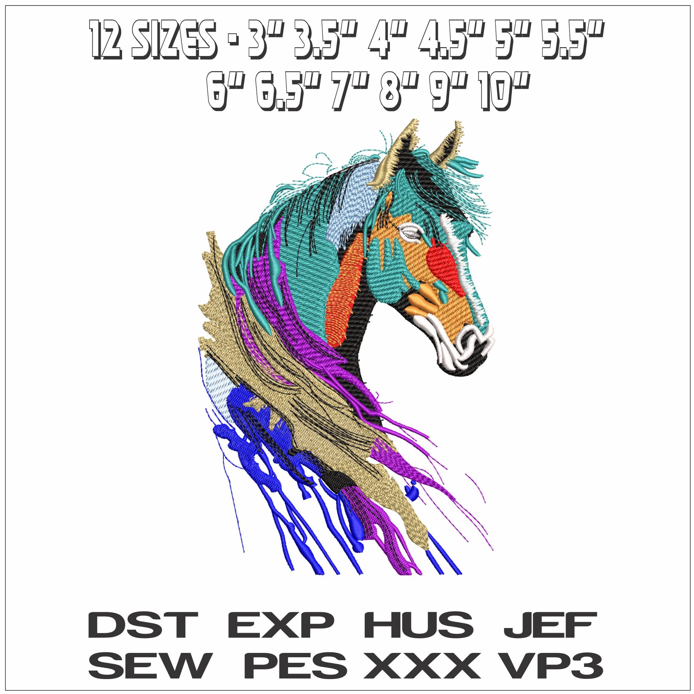 Abstract Horses Head- Elegant embroidery design file - instant download — view 2