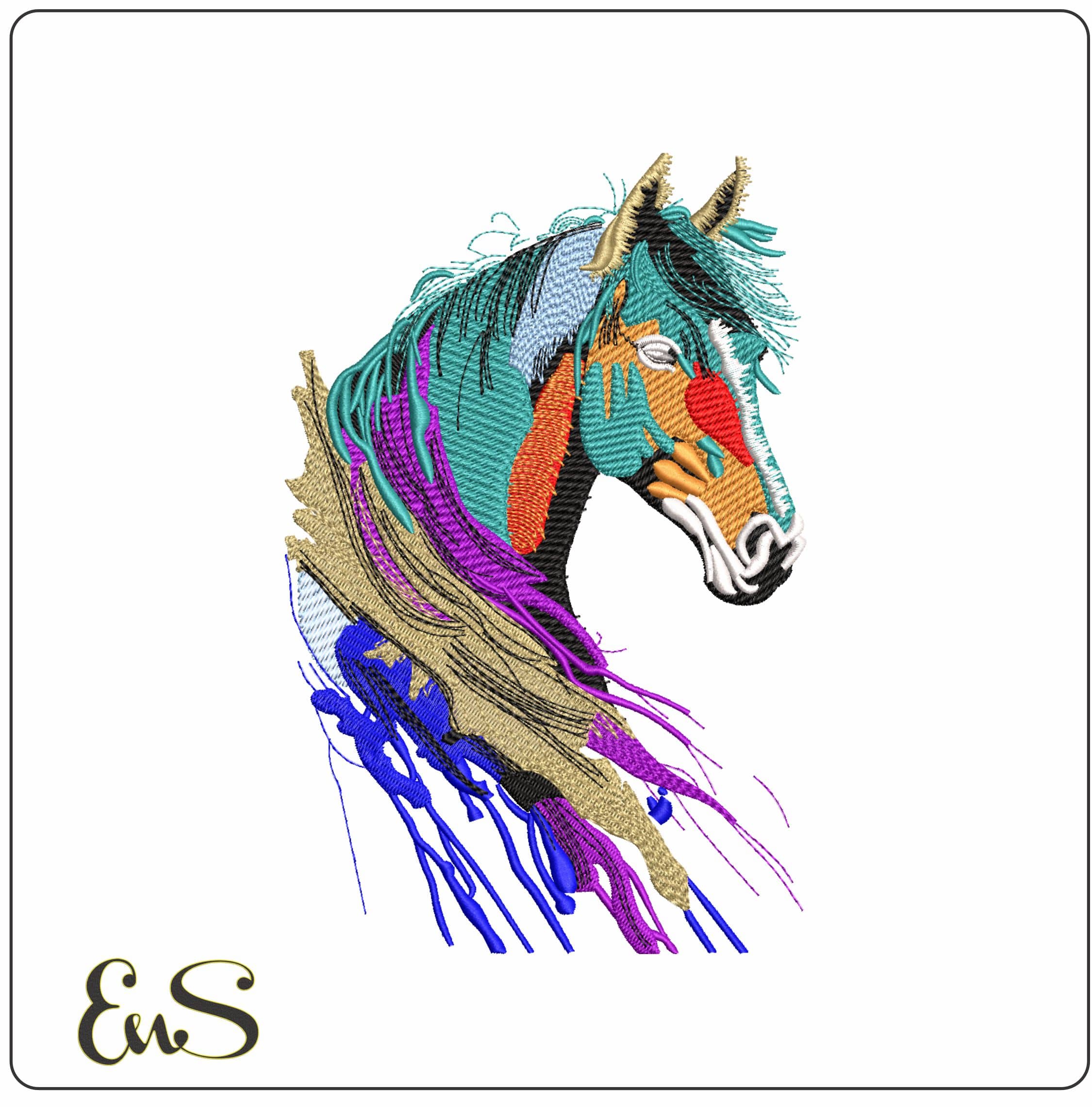 Abstract Horses Head- Elegant embroidery design file - instant download