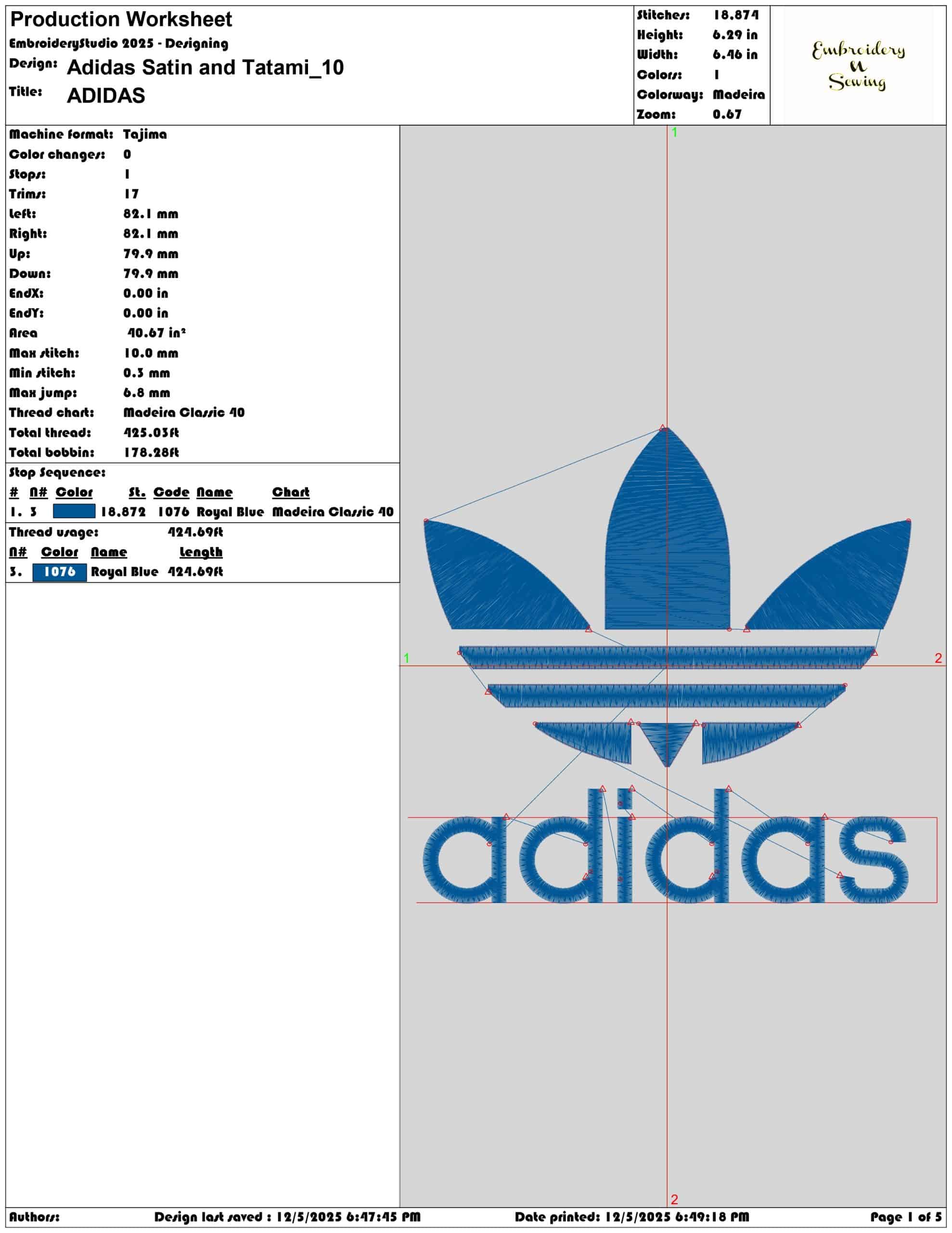 Adidas Satin and Tatami- Elegant embroidery design file - instant download — view 3
