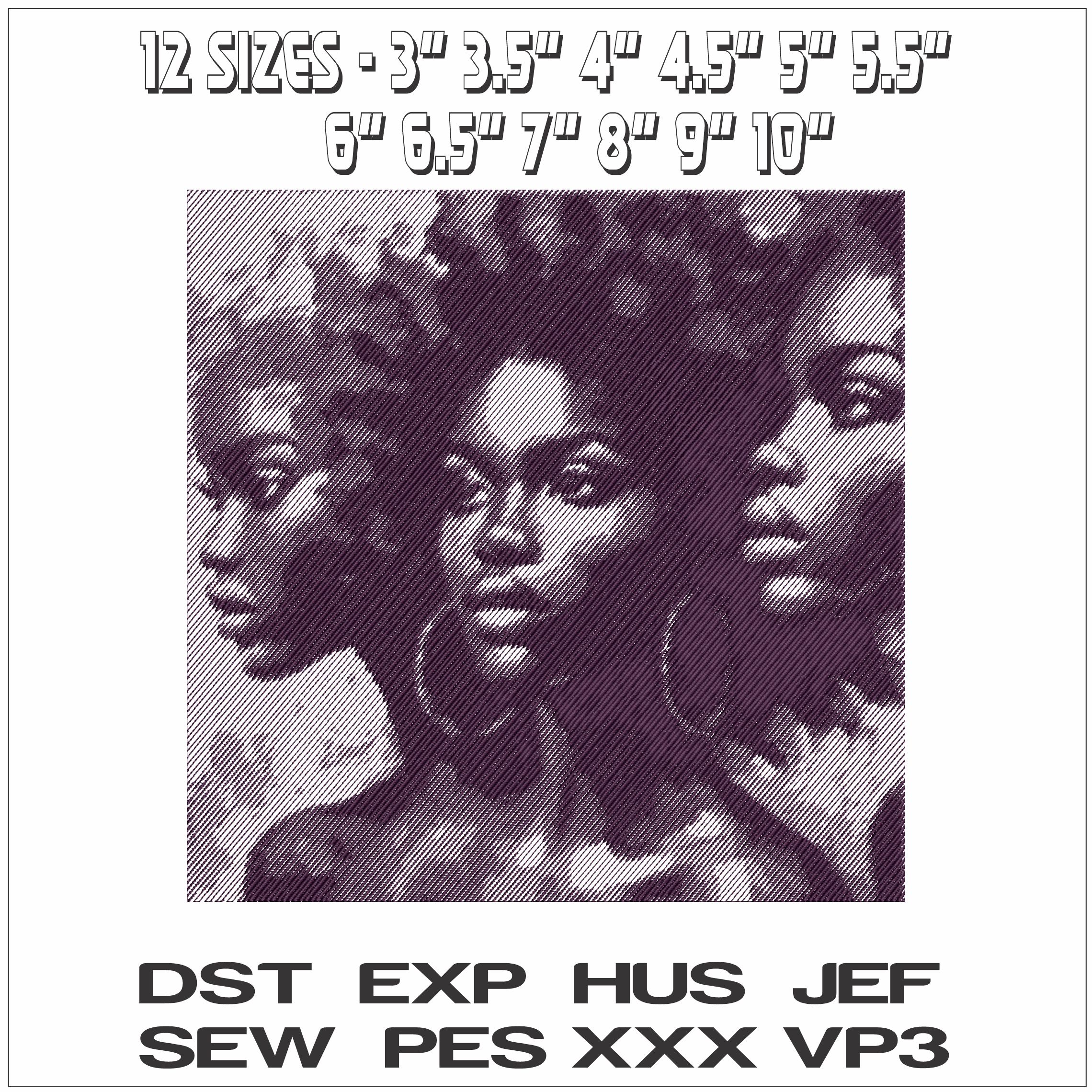 Afro American Ladies Line Art- Elegant embroidery design file - instant download — view 2