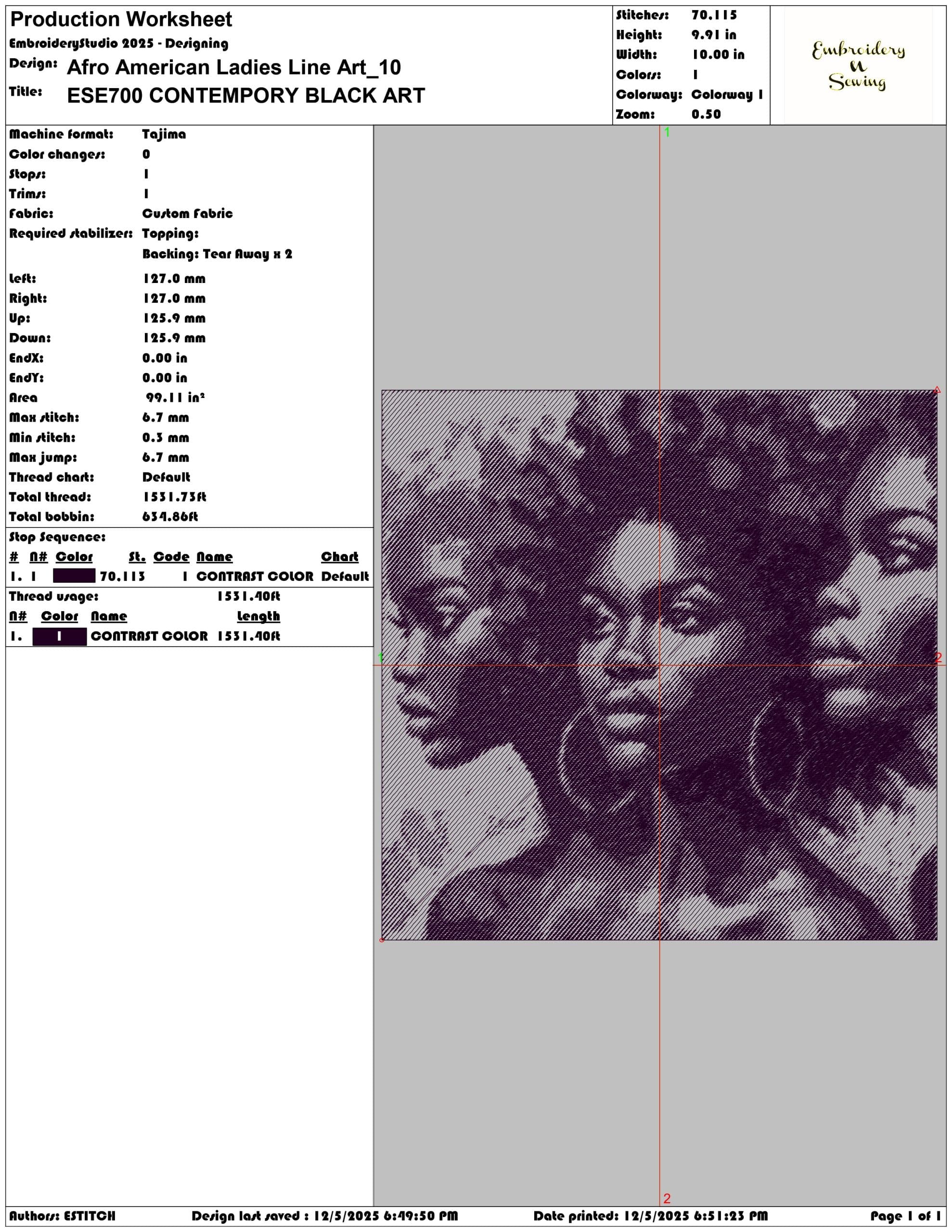 Afro American Ladies Line Art- Elegant embroidery design file - instant download — view 3