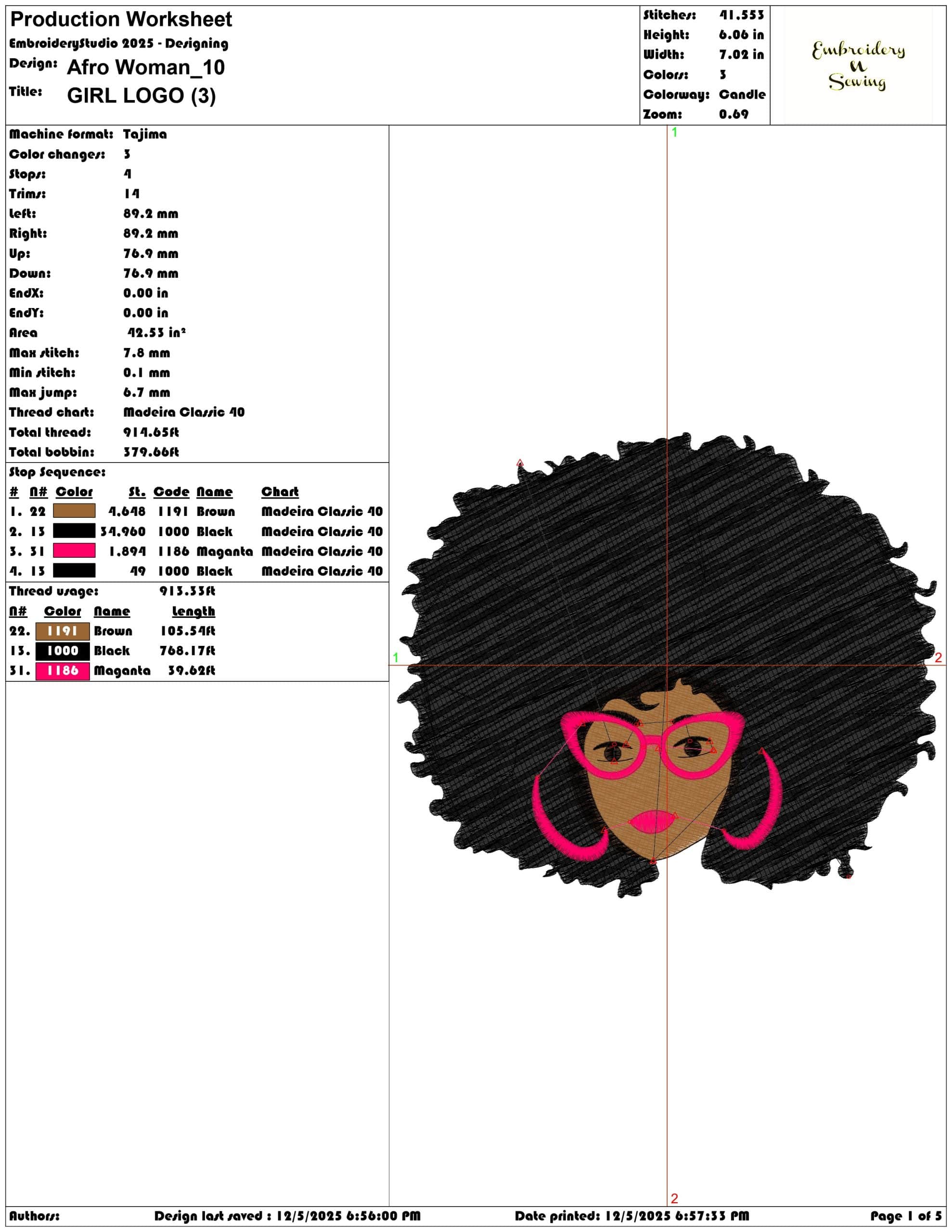 Afro Woman - Elegant embroidery design file - instant download — view 3