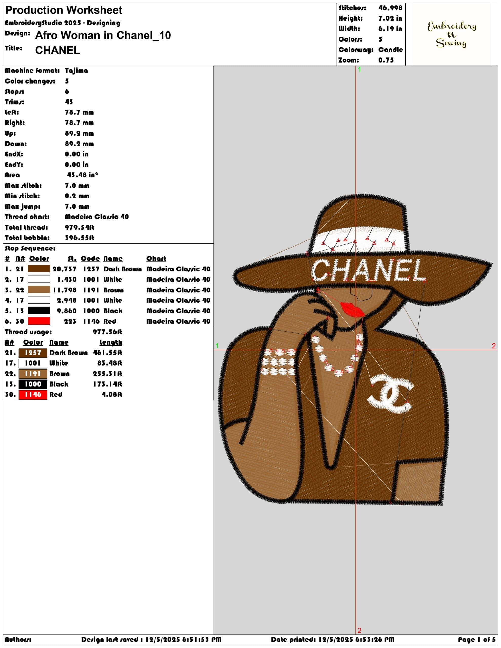 Afro Woman in Chanel - Elegant embroidery design file - instant download — view 3