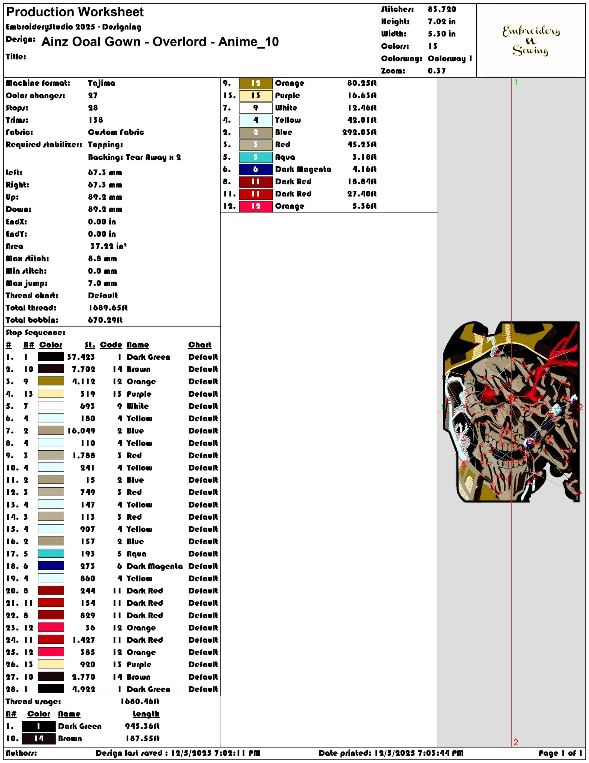 Ainz Ooal Gown Overlord Anime - Elegant embroidery design file - instant download — view 3