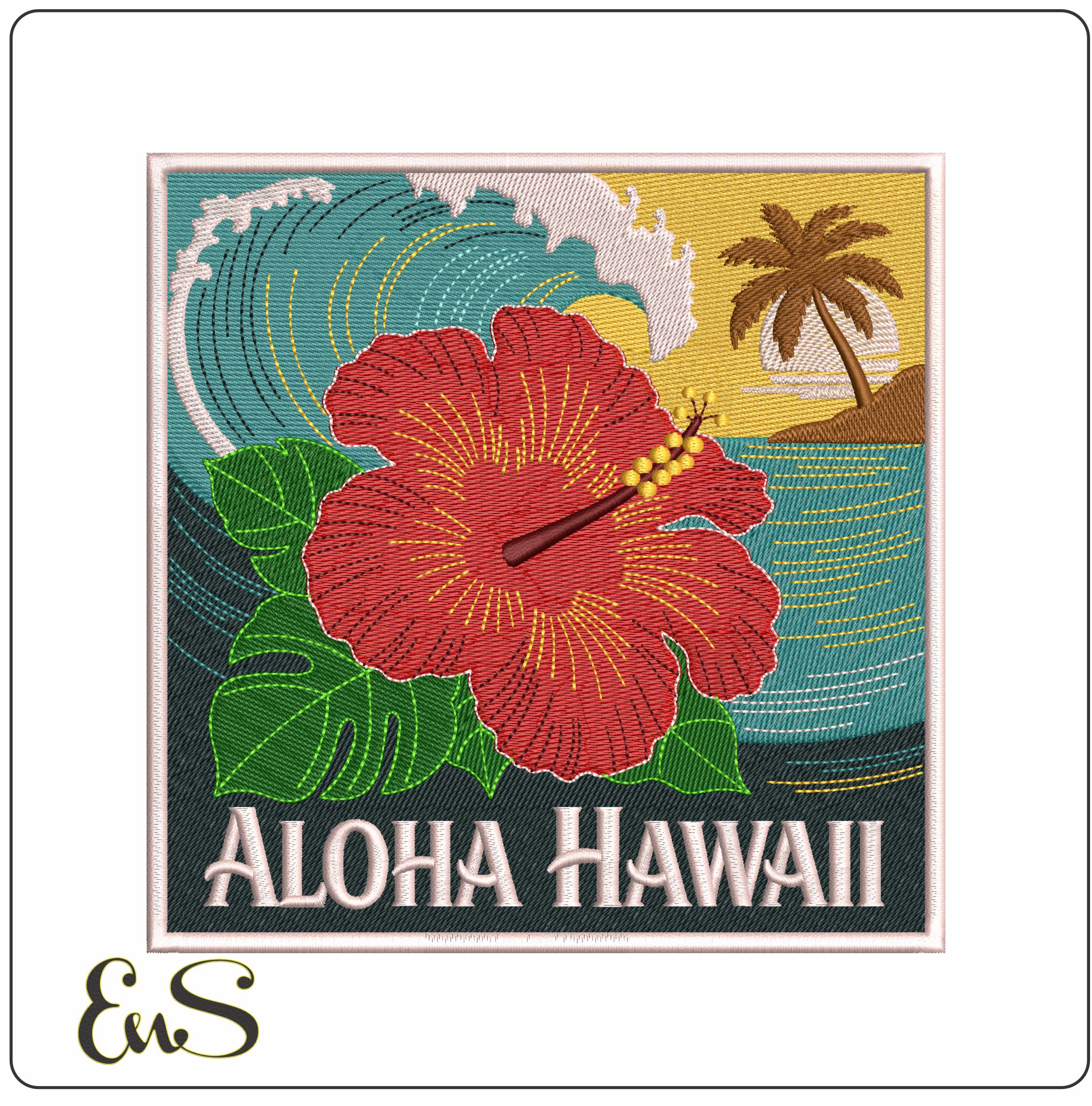 Aloha Hawaii - Elegant embroidery design file - instant download