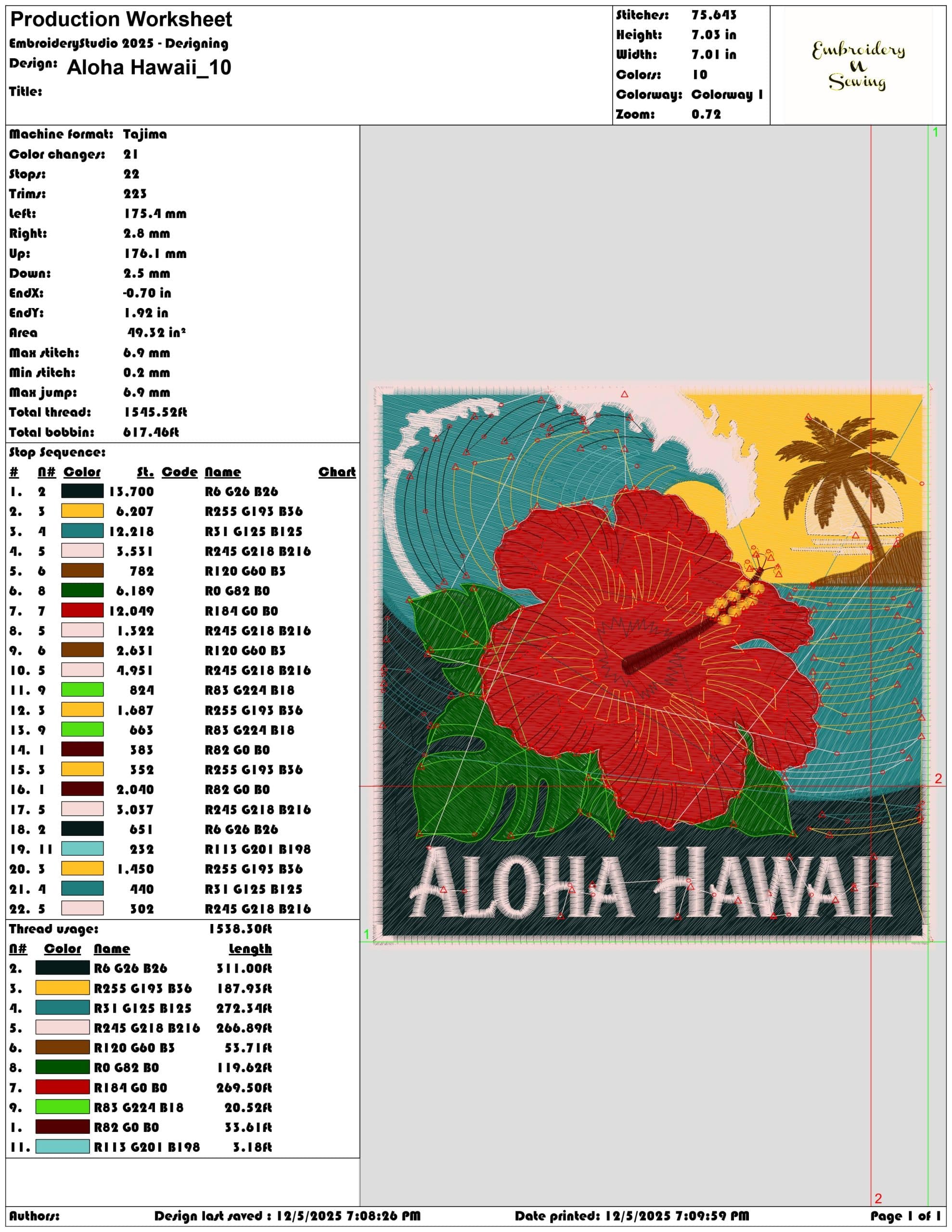 Aloha Hawaii - Elegant embroidery design file - instant download — view 3