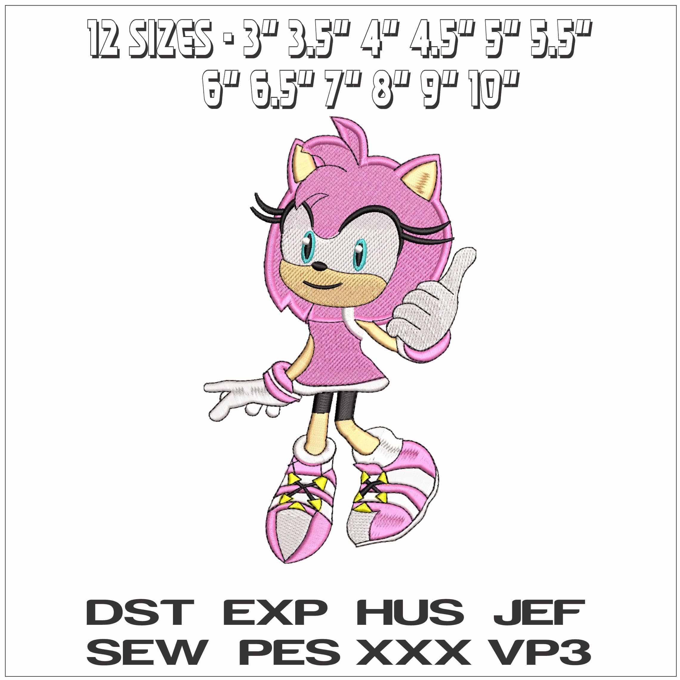 Amy Rose Sonic the Hedgehog - Elegant embroidery design file - instant download — view 2