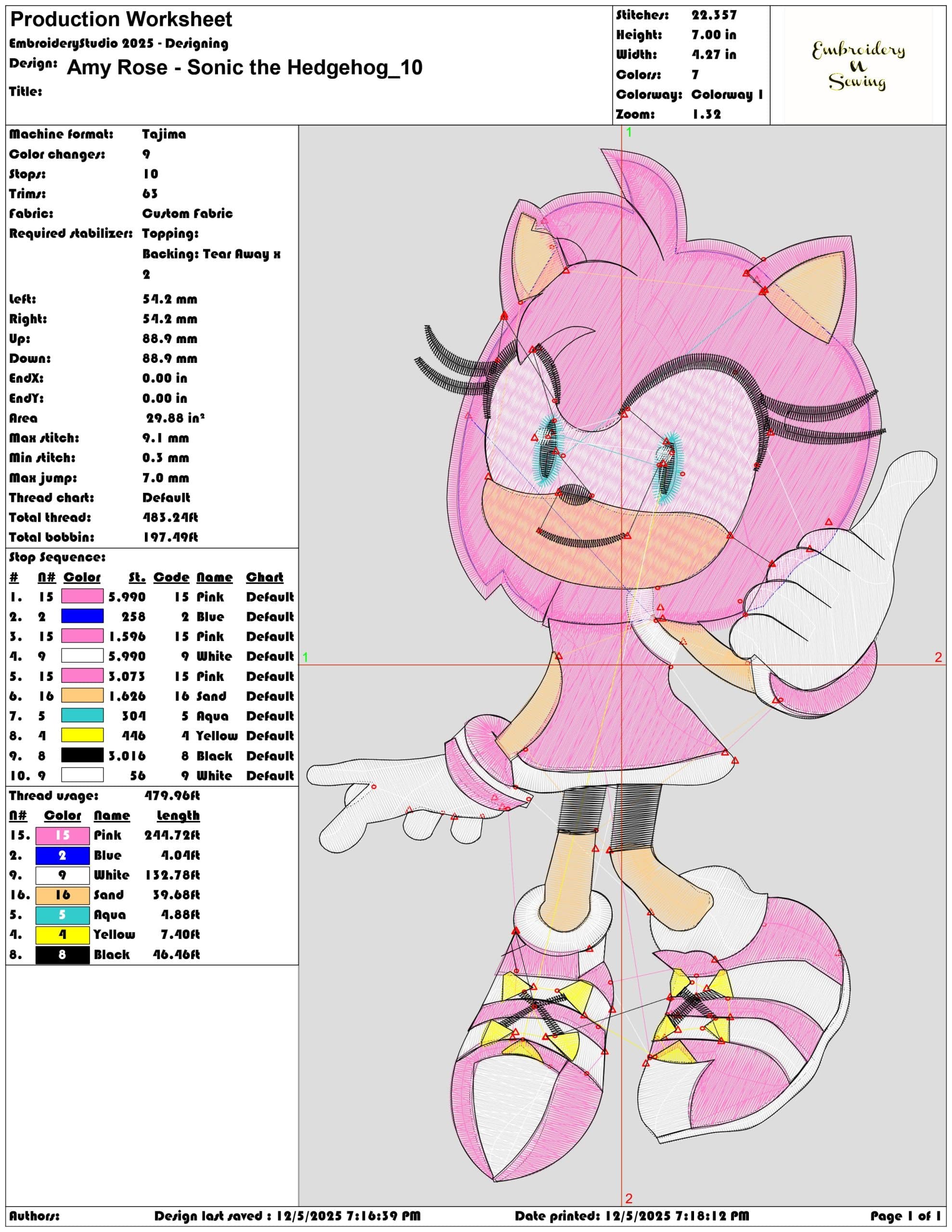 Amy Rose Sonic the Hedgehog - Elegant embroidery design file - instant download — view 3