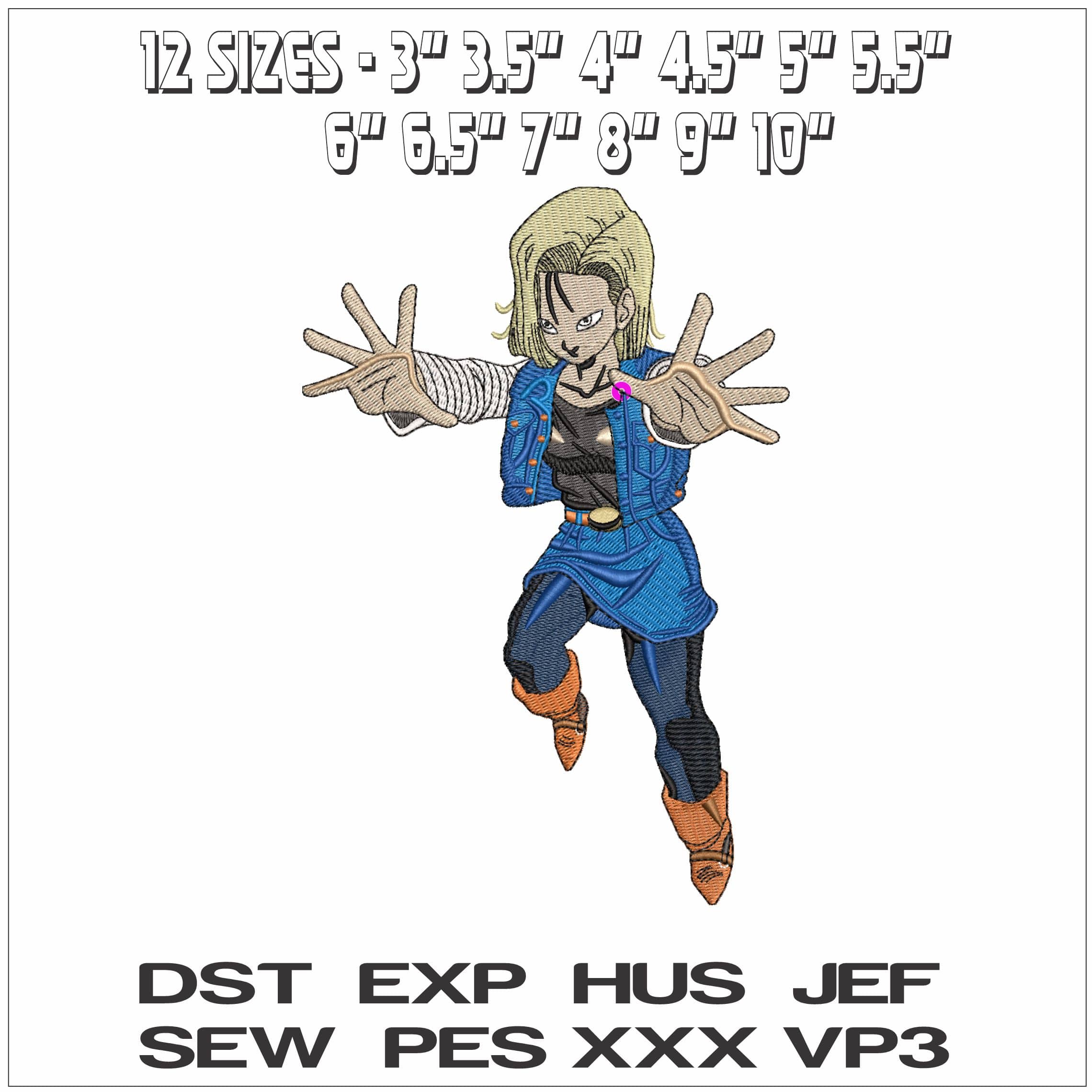 Android 18 Dragon Ball Anime - Elegant embroidery design file - instant download — view 2