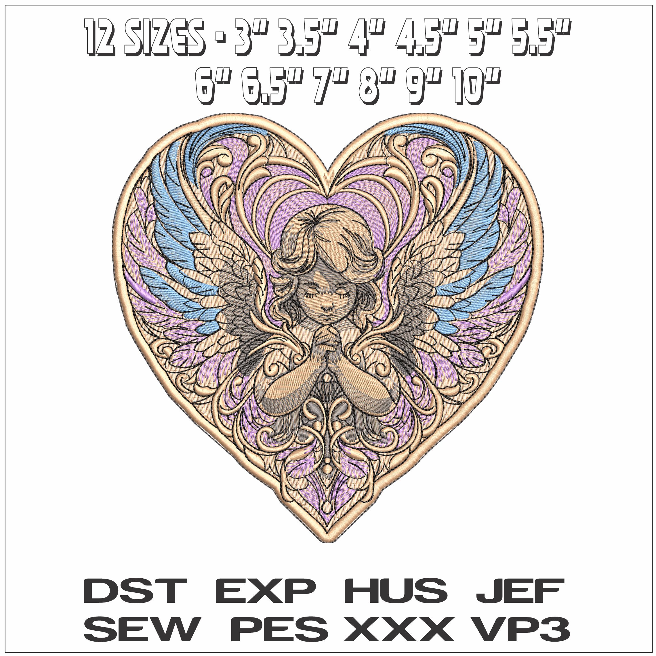 Angel Praying in Heart - Elegant embroidery design file - instant download — view 2