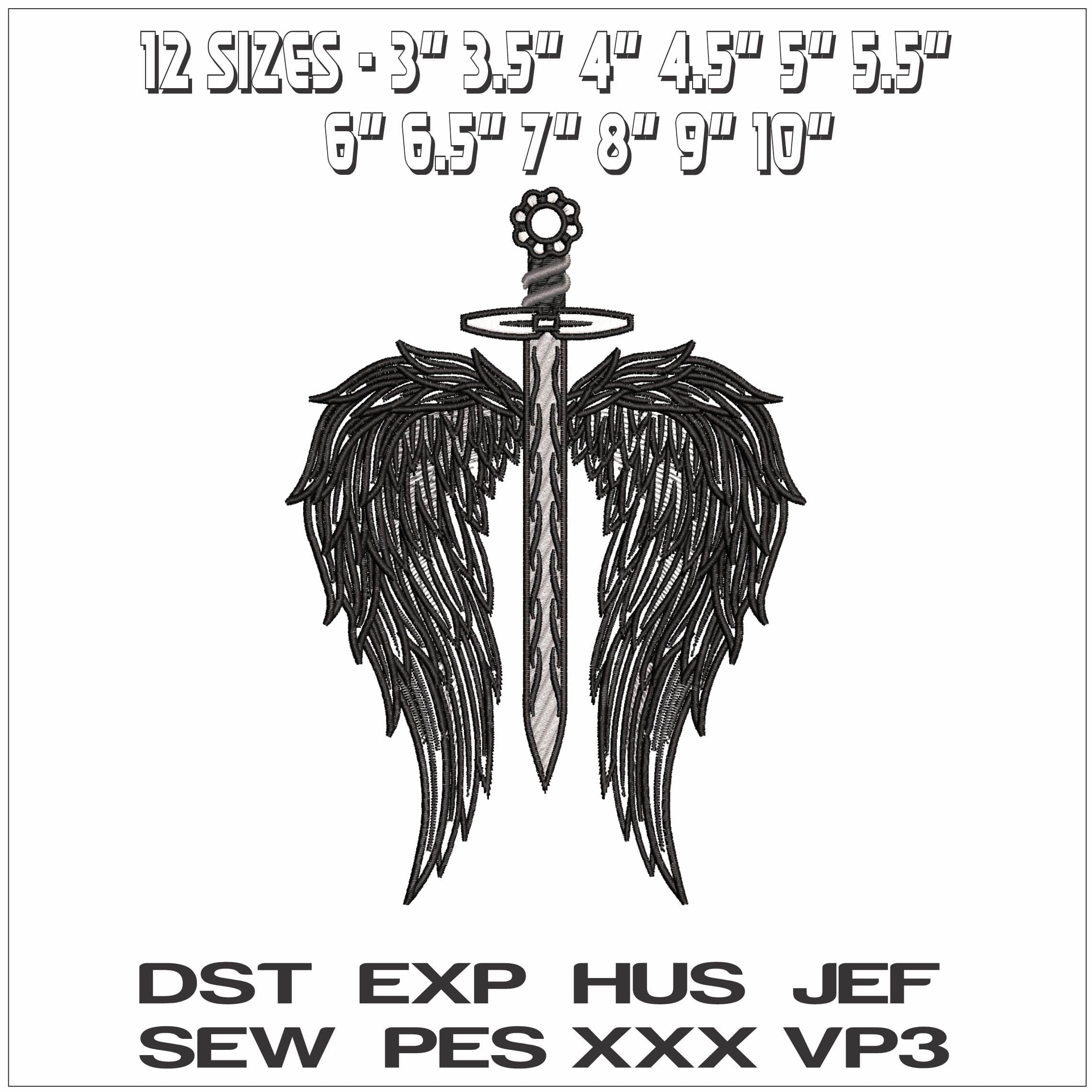 Angel Wings with Sword- Elegant embroidery design file - instant download — view 2