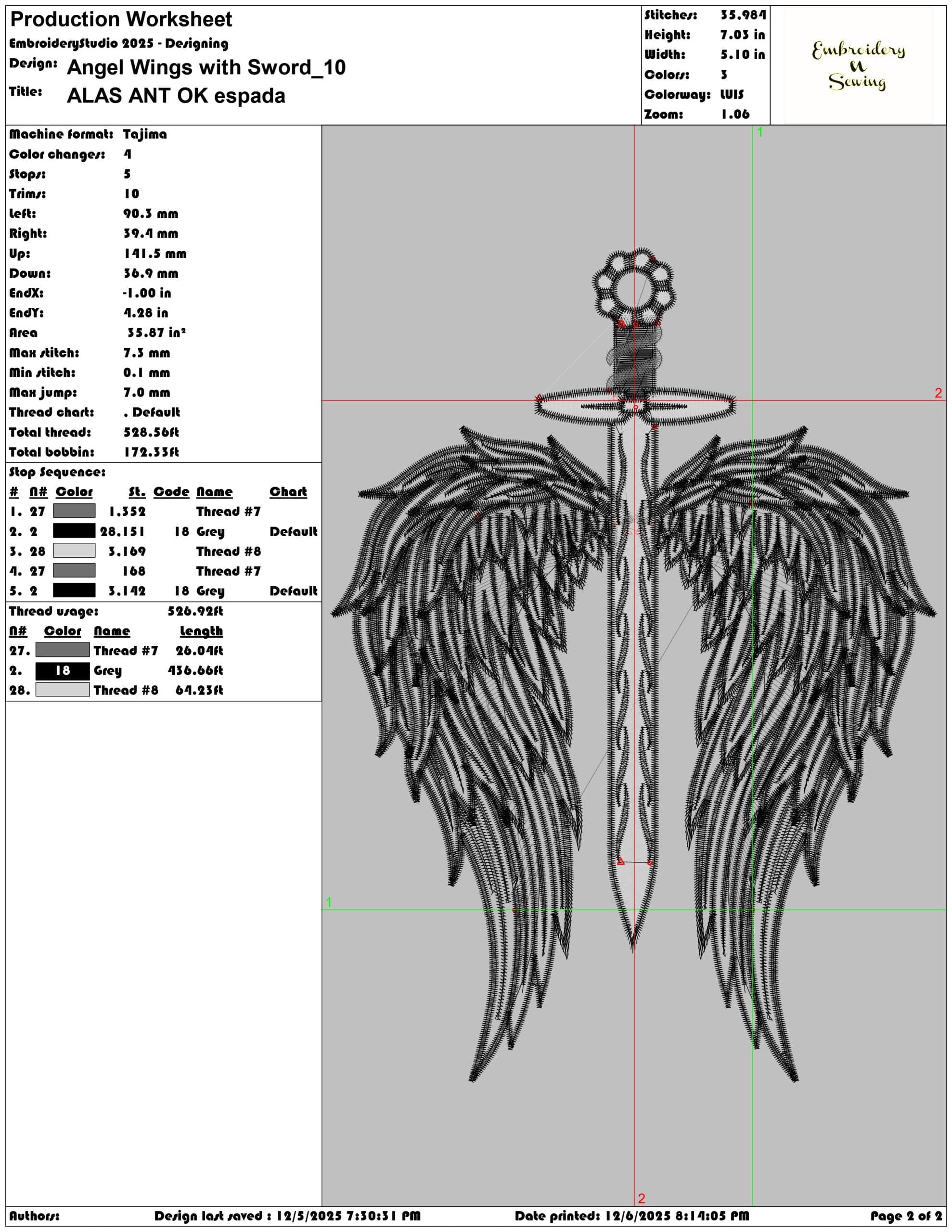 Angel Wings with Sword- Elegant embroidery design file - instant download — view 3