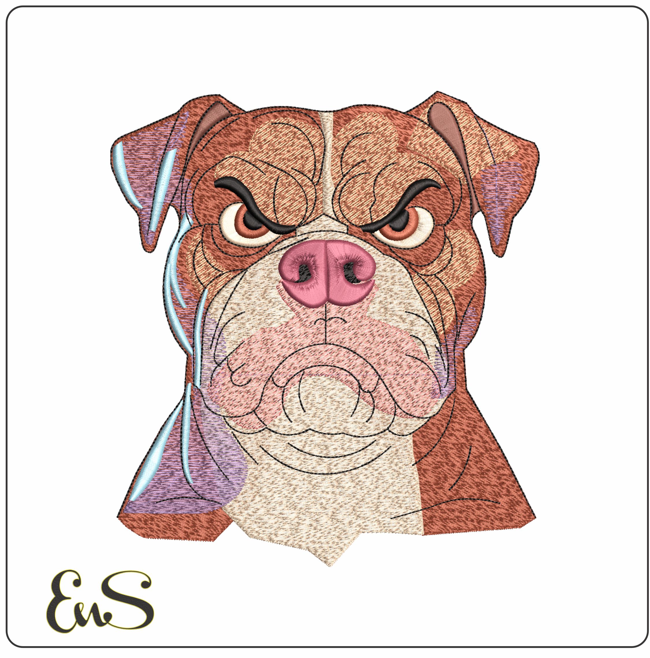 Angry English Bulldog- Elegant embroidery design file - instant download