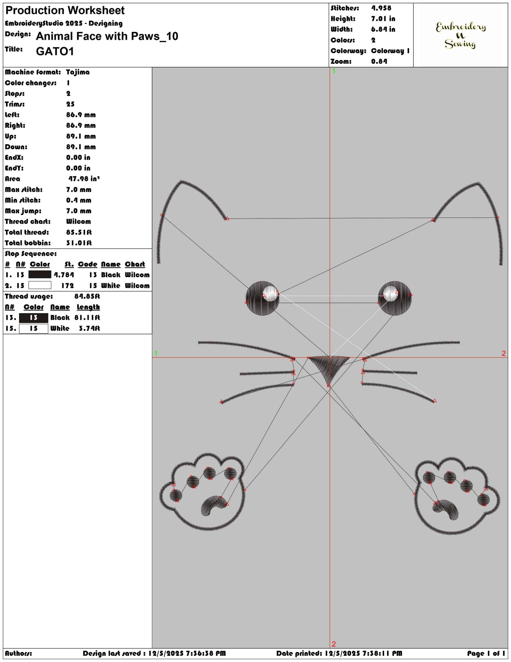 Animal Face with Paws- Elegant embroidery design file - instant download — view 3