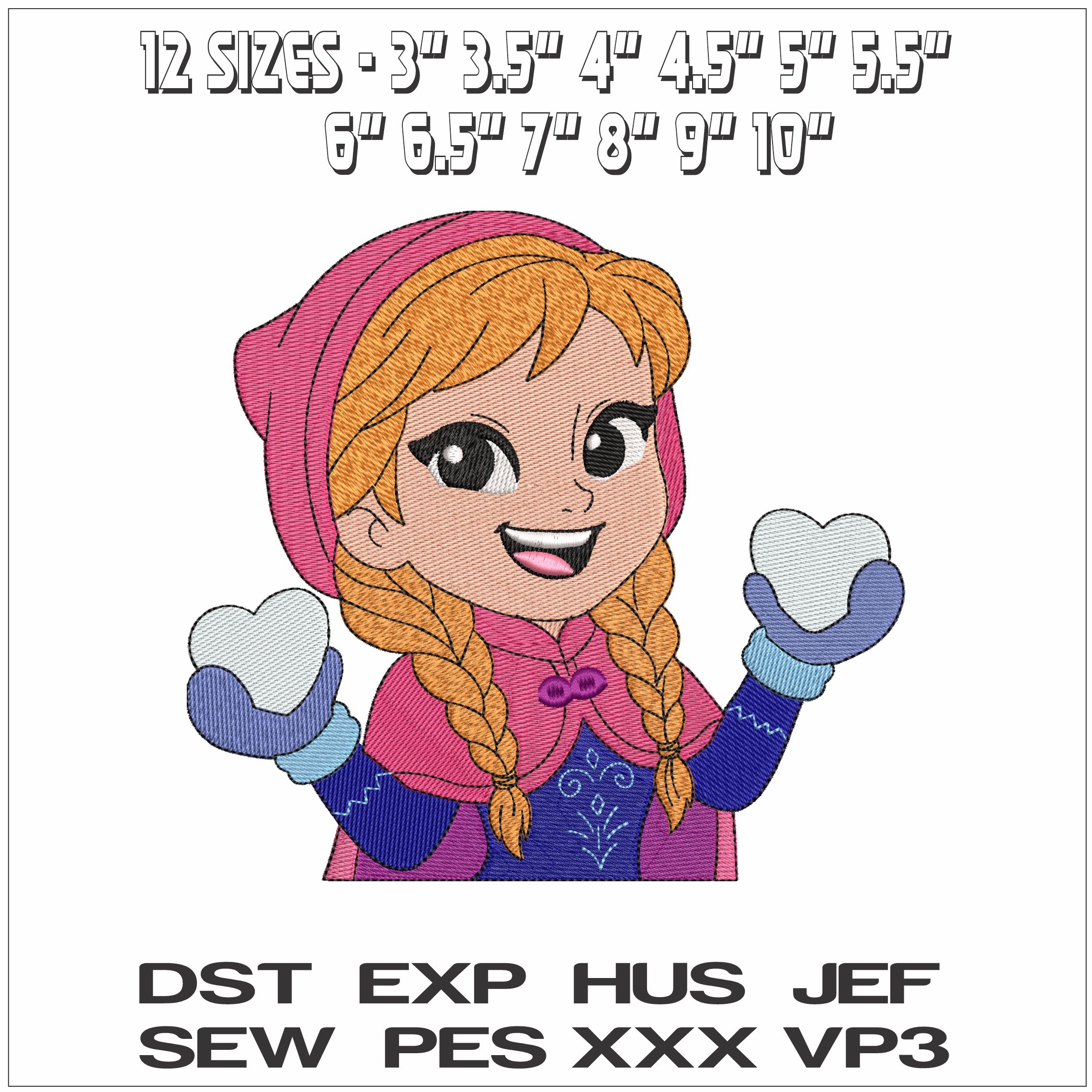 Anna with Heart Snowballs Frozen- Elegant embroidery design file - instant download — view 2
