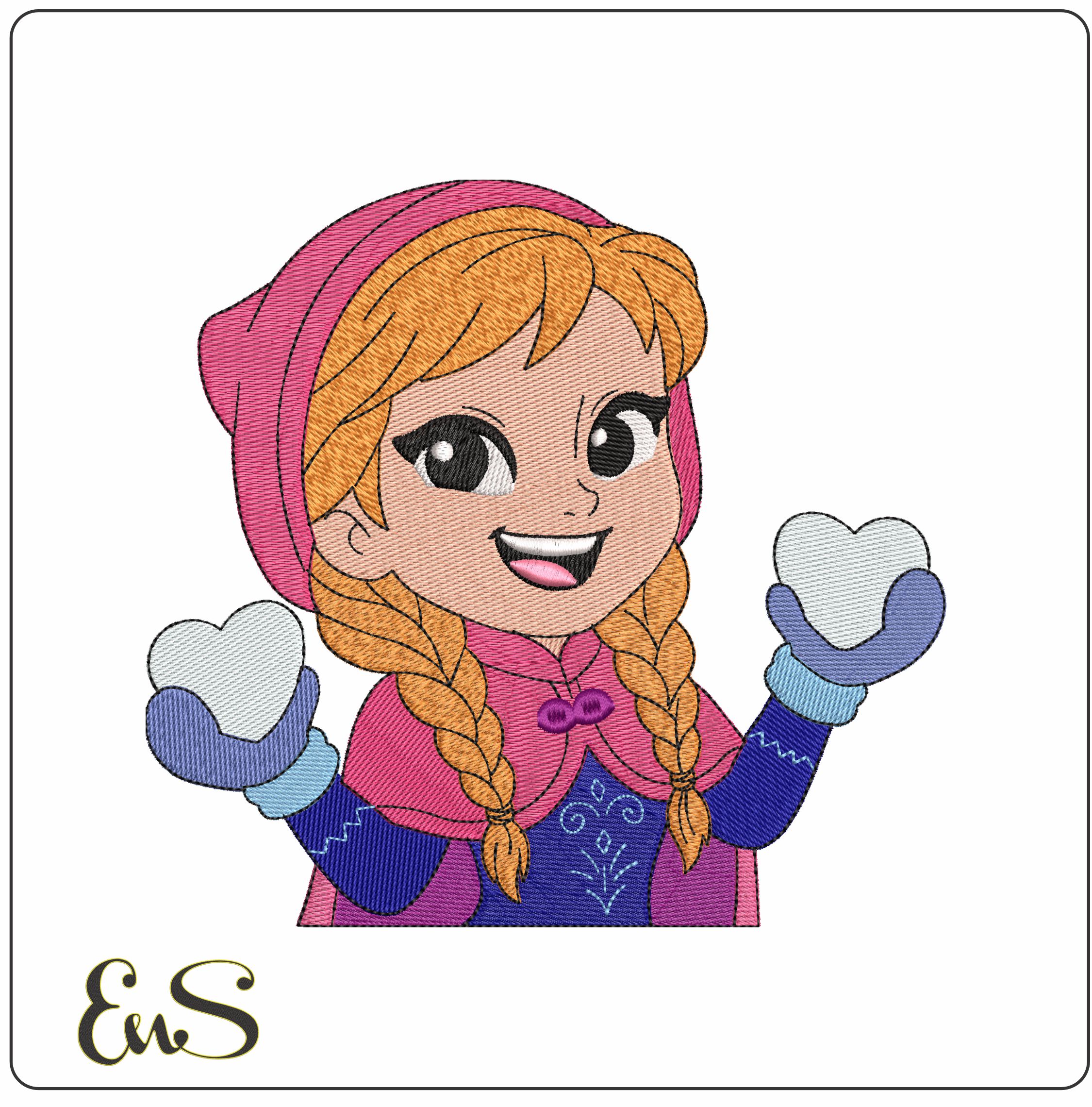Anna with Heart Snowballs Frozen- Elegant embroidery design file - instant download