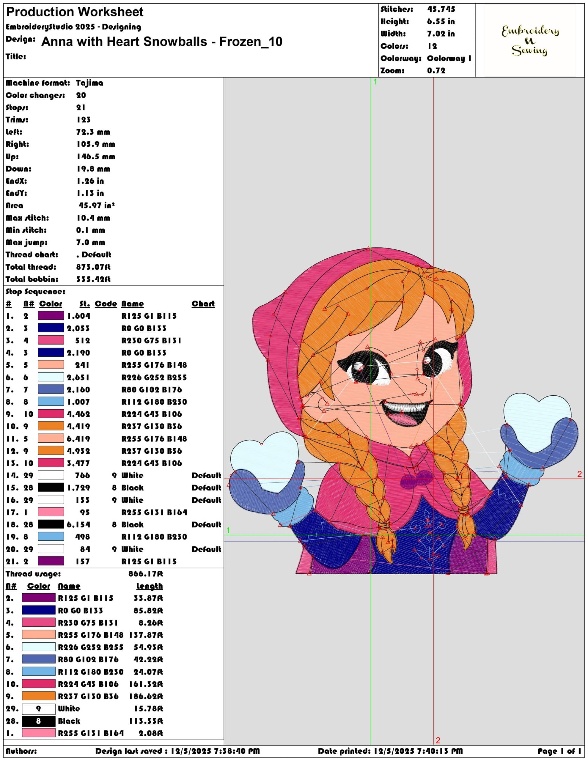 Anna with Heart Snowballs Frozen- Elegant embroidery design file - instant download — view 3