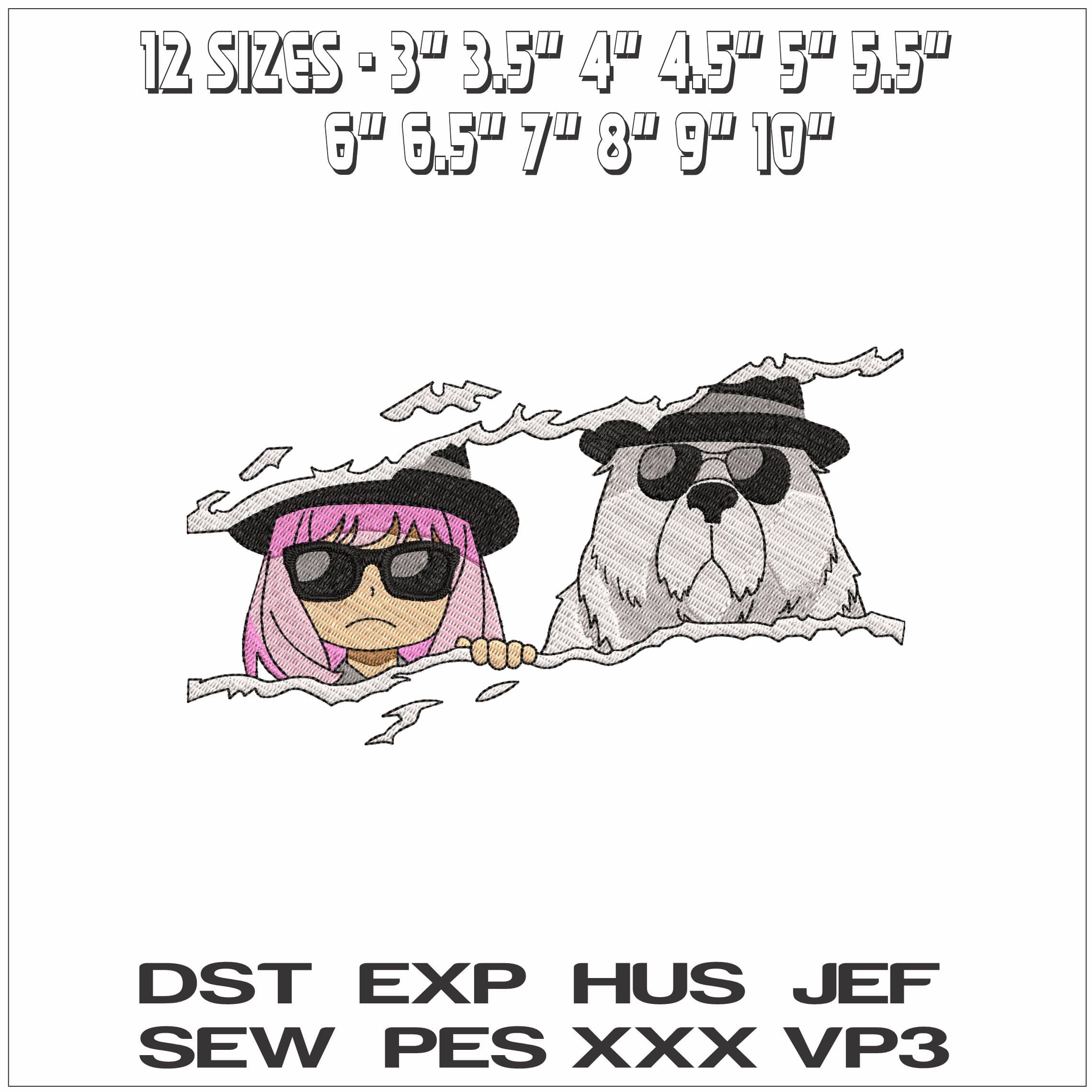 Anya Forger and Bond the Dog Spy x Family Anime- Elegant embroidery design file - instant download — view 2