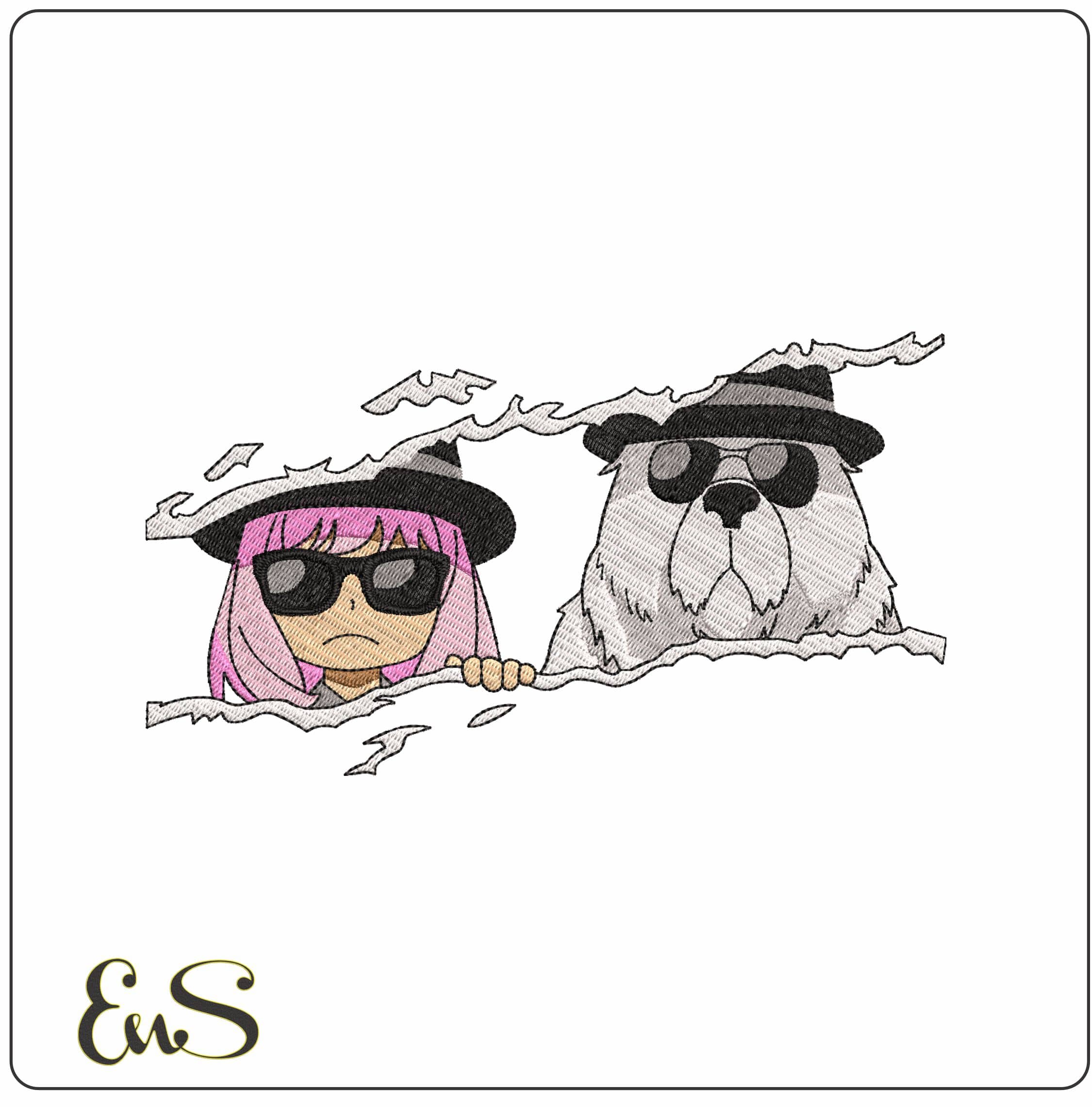 Anya Forger and Bond the Dog Spy x Family Anime- Elegant embroidery design file - instant download