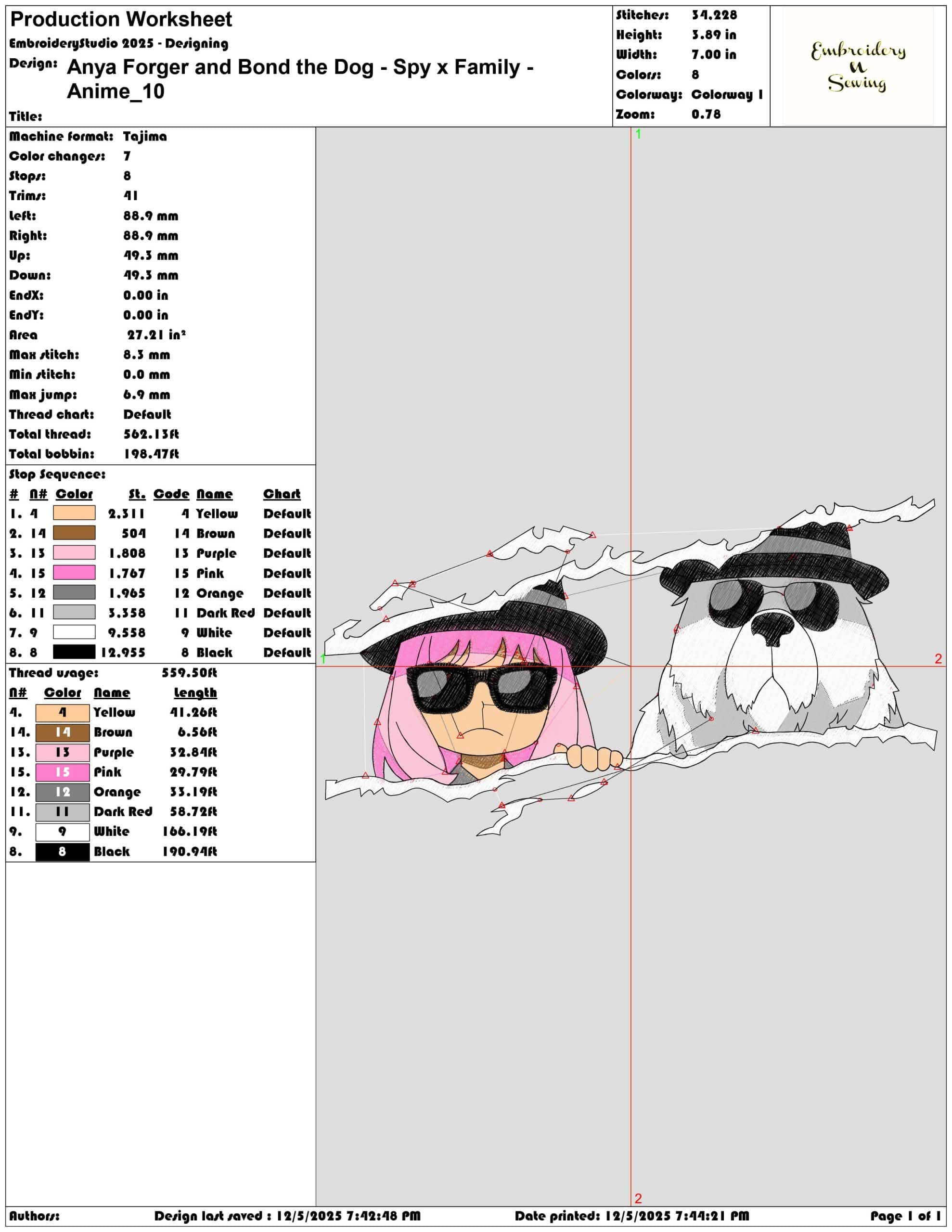 Anya Forger and Bond the Dog Spy x Family Anime- Elegant embroidery design file - instant download — view 3