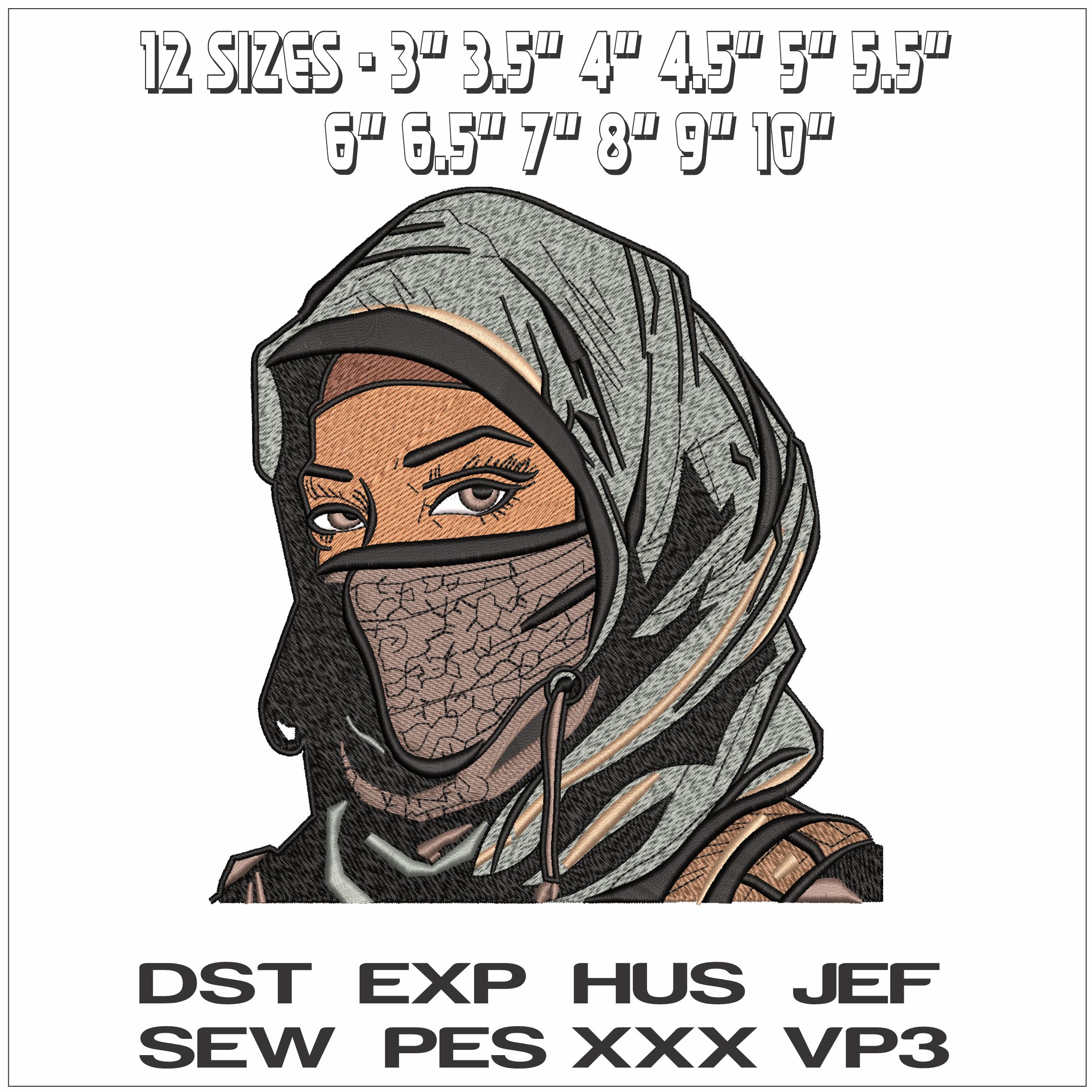 Arabic Lady Face covered- Elegant embroidery design file - instant download — view 2