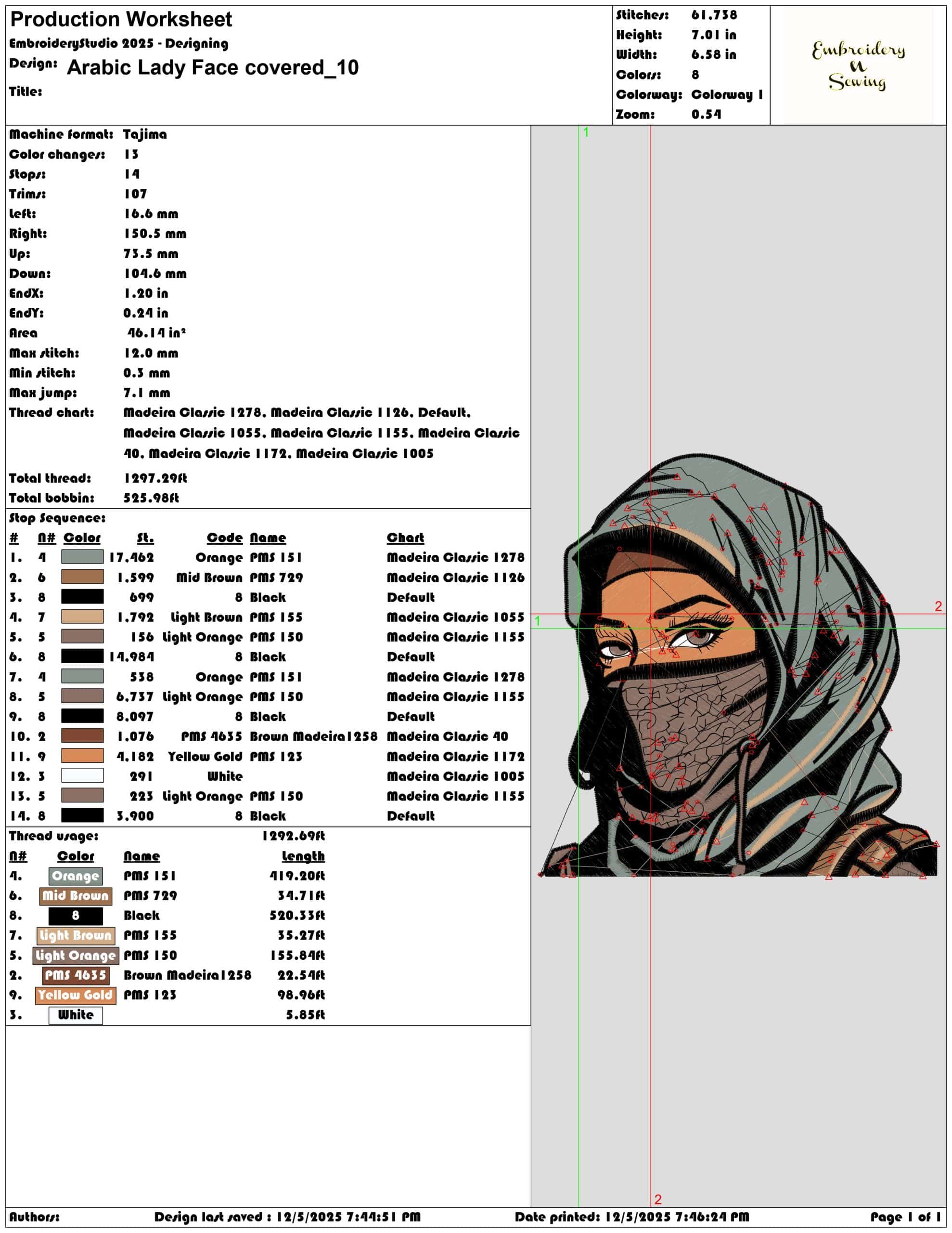 Arabic Lady Face covered- Elegant embroidery design file - instant download — view 3